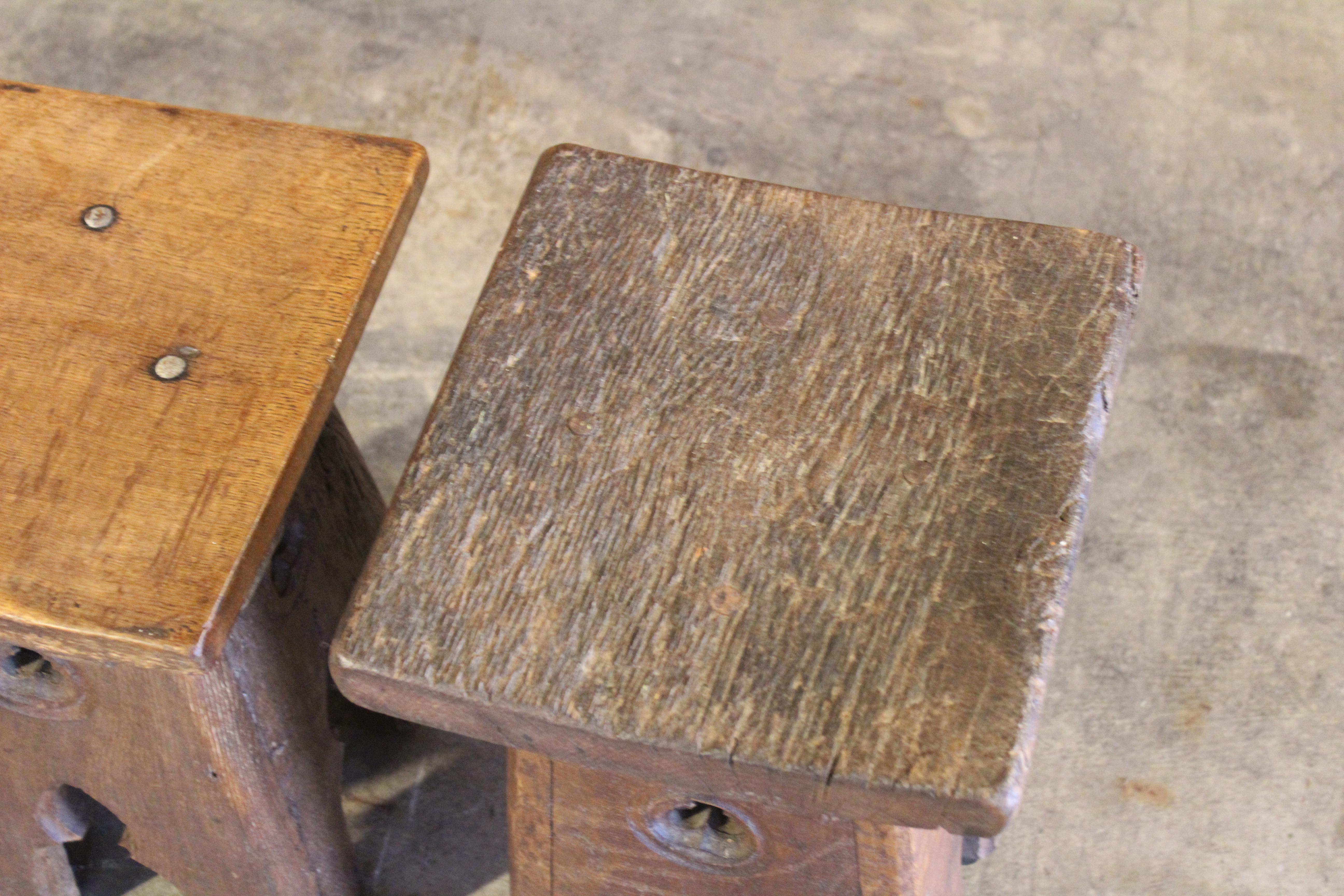 Pair of Antique Oak Gothic Revival French Stools 5