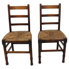 Pair of Antique Oak Ladder Back Rush Seat Dining Chairs, Scotland 1900, B1922