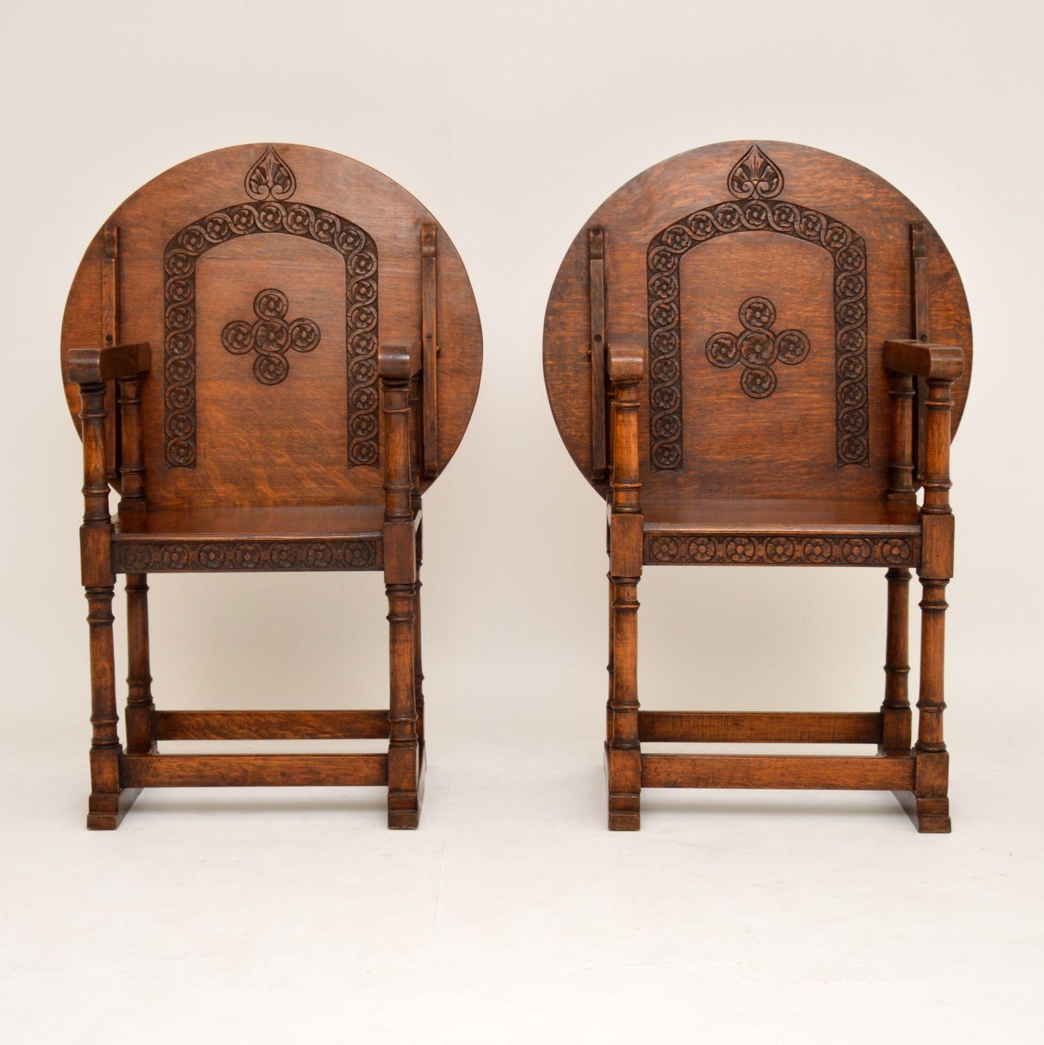 Pair Of Antique Oak Monks Bench Armchairs Tables For Sale At 1stdibs