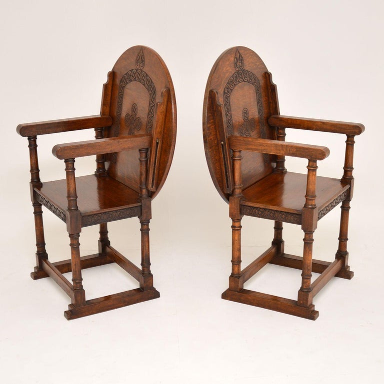 Pair Of Antique Oak Monks Bench Armchairs Tables For Sale At 1stdibs
