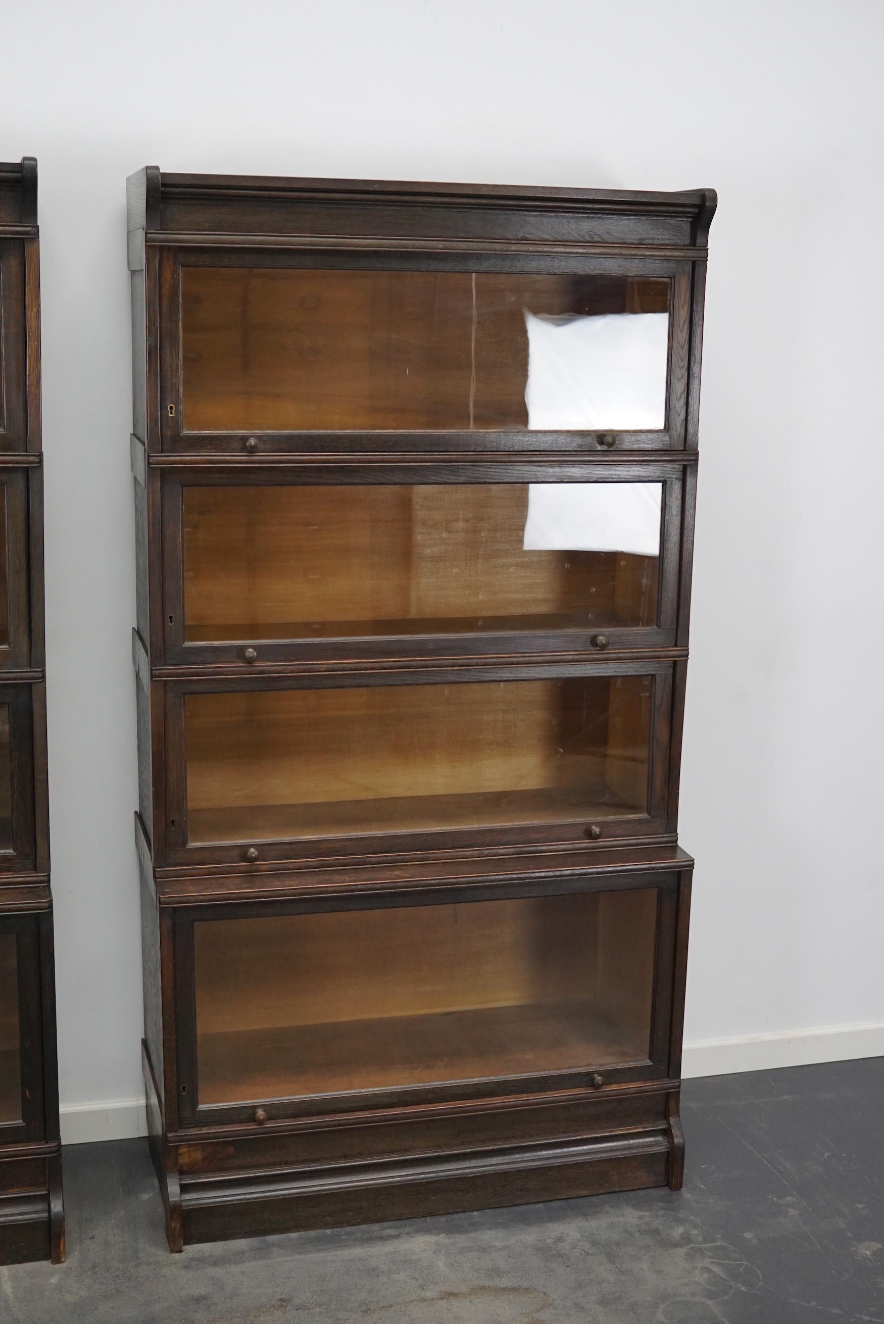 Industrial Pair of Antique Oak Stacking Bookcases by Muller in Globe Wernicke Style ca 1930