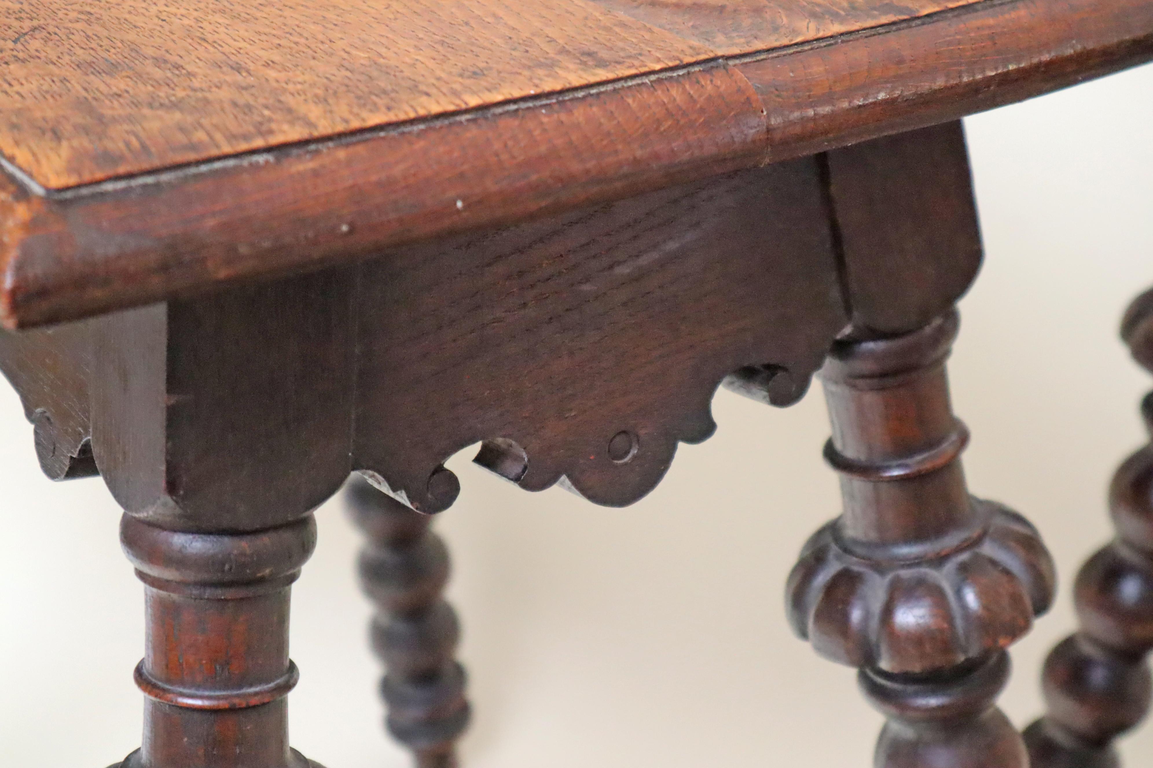 Hand-Carved Pair of Antique Oak Stools Carved and Turned Around 1850 For Sale
