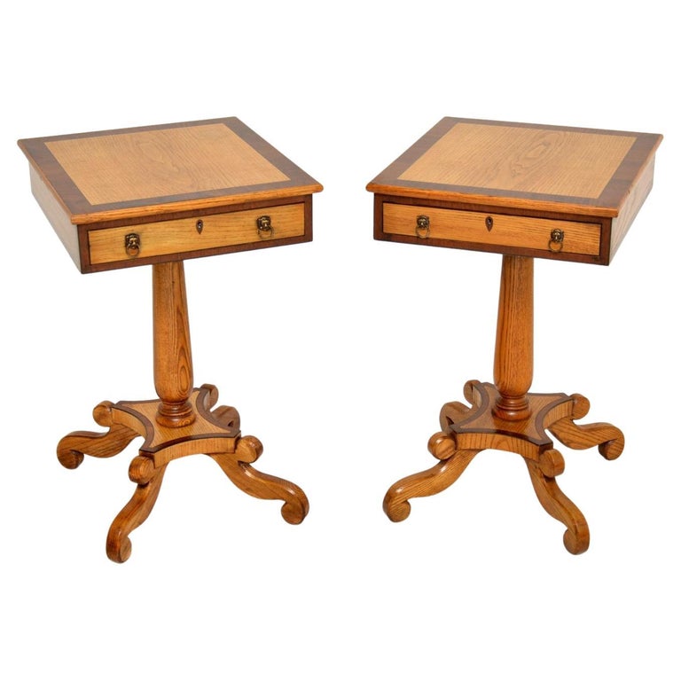 Pair of Antique Oak and Walnut Side Tables For Sale at 1stDibs