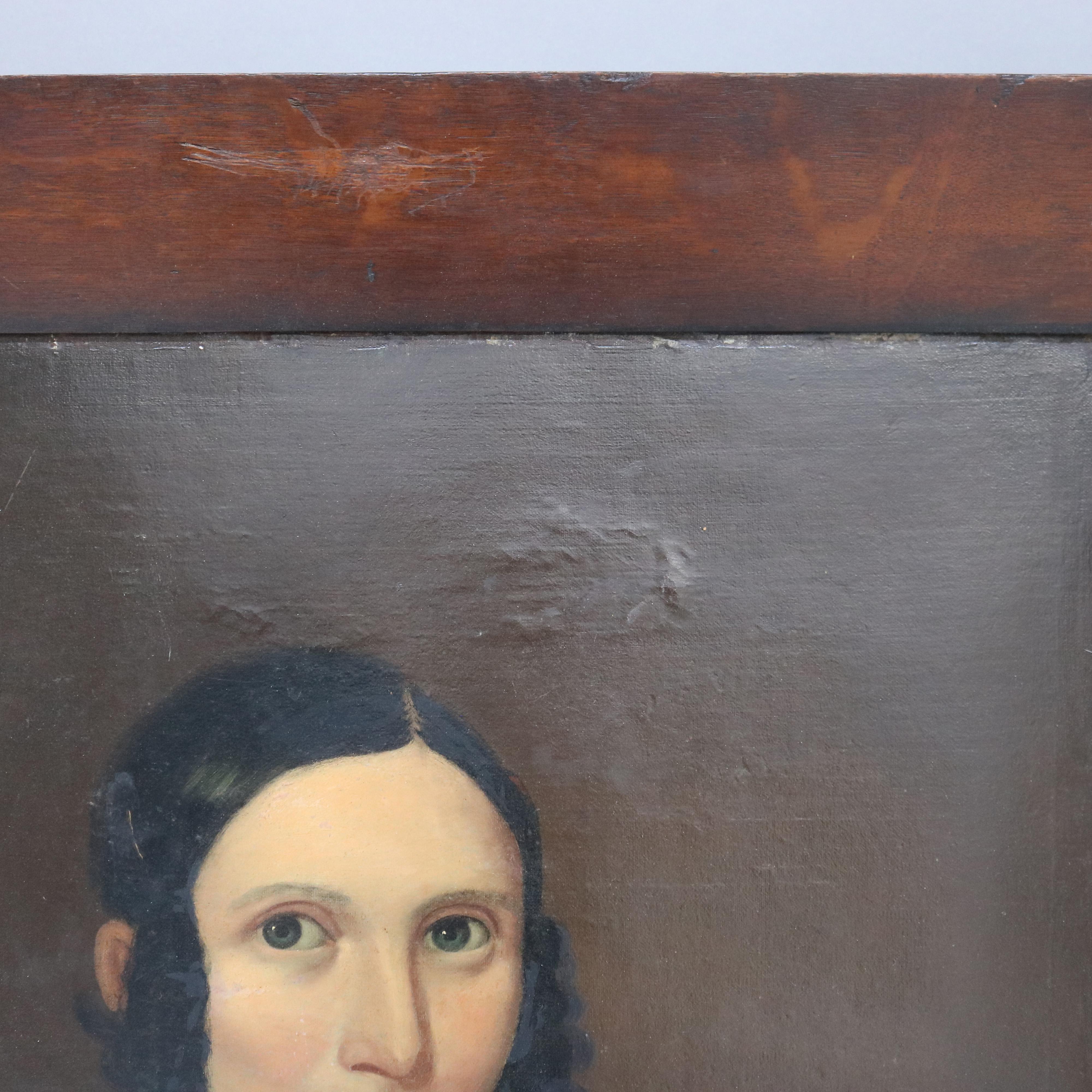 XIX secolo Coppia di antichi ritratti di uomo e donna olio su tavola, incorniciati, C1840