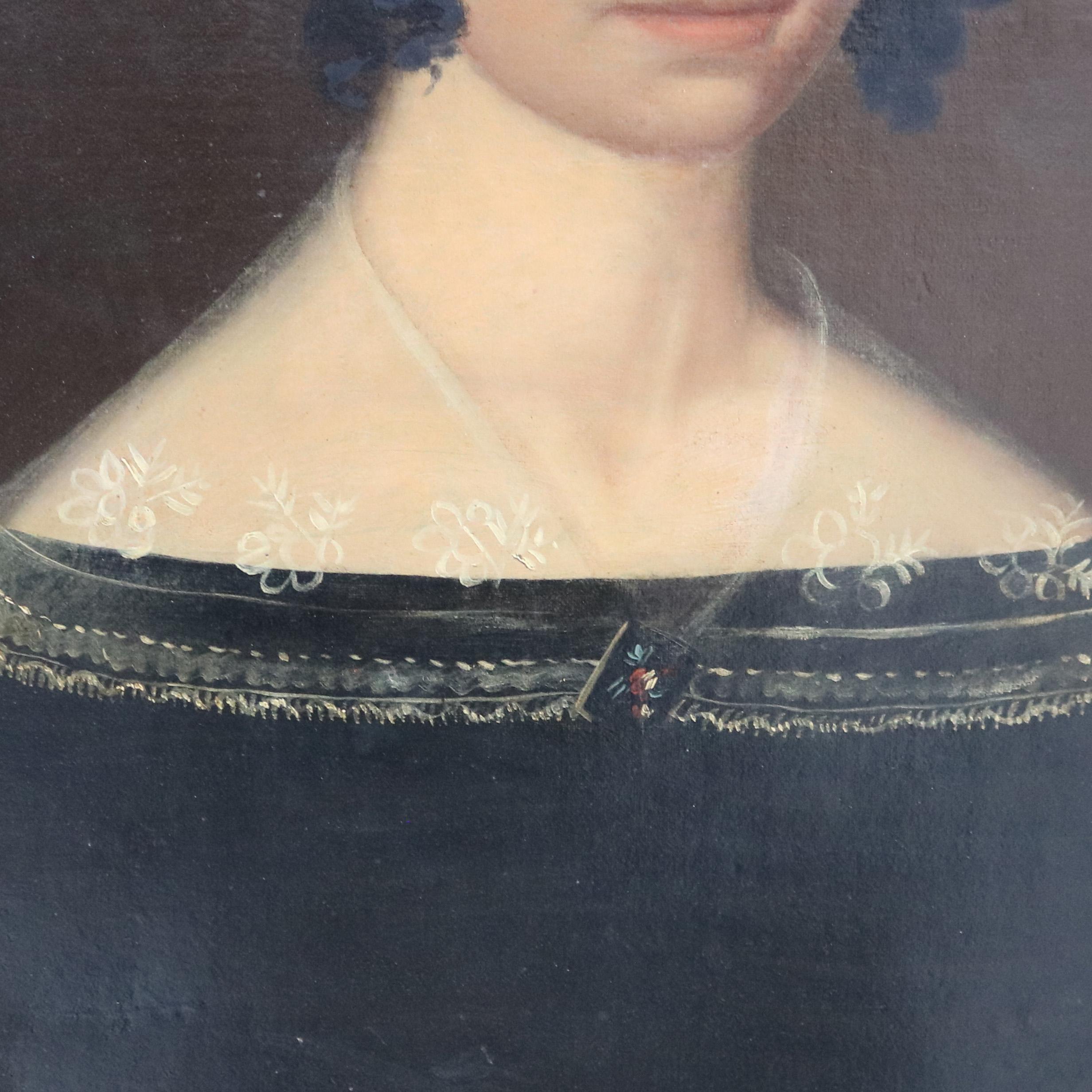 Coppia di antichi ritratti di uomo e donna olio su tavola, incorniciati, C1840 1