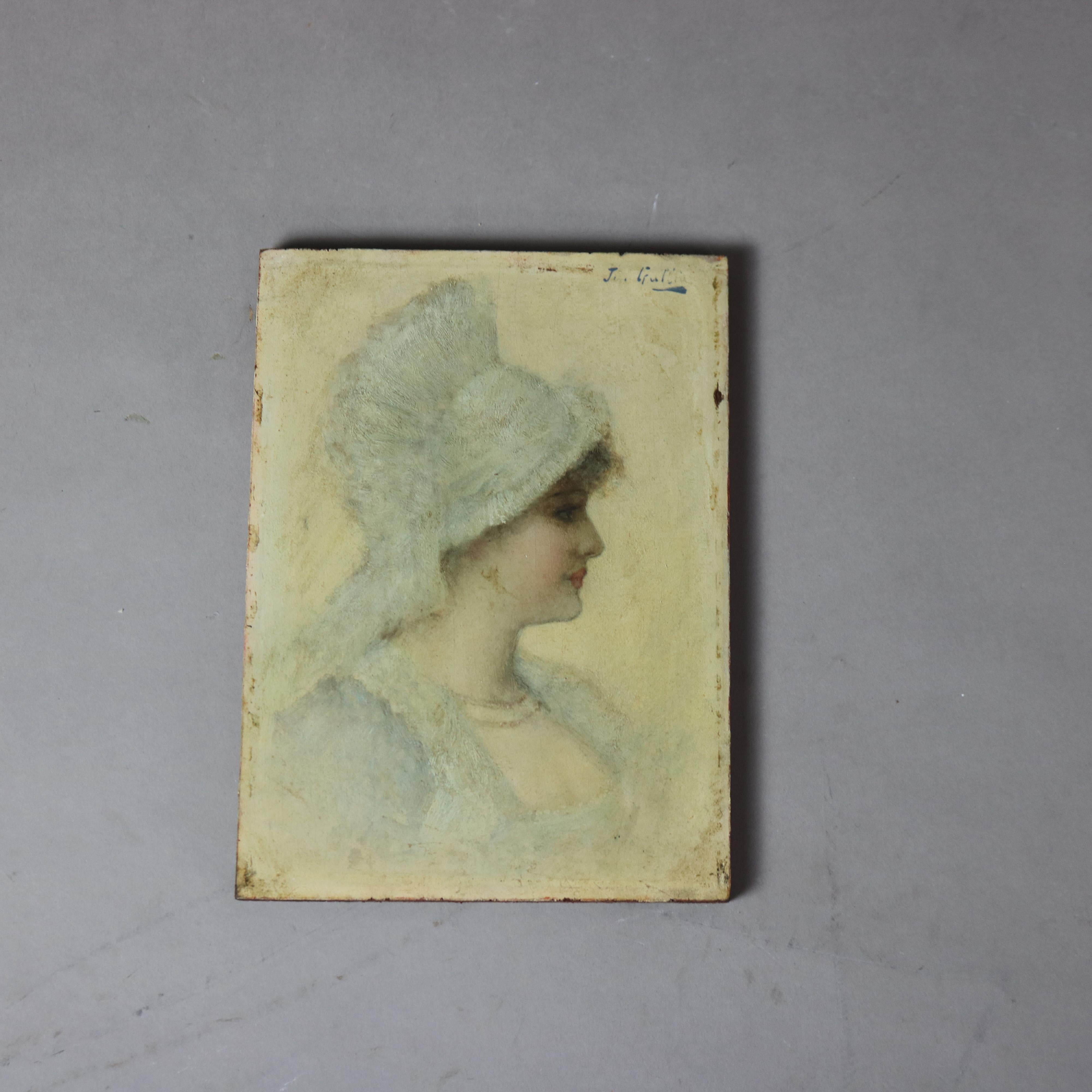 Pair of Antique Oil on Board Portraits of Classical Women Signed By Jul Gallin C1890

Measures -8 1/4