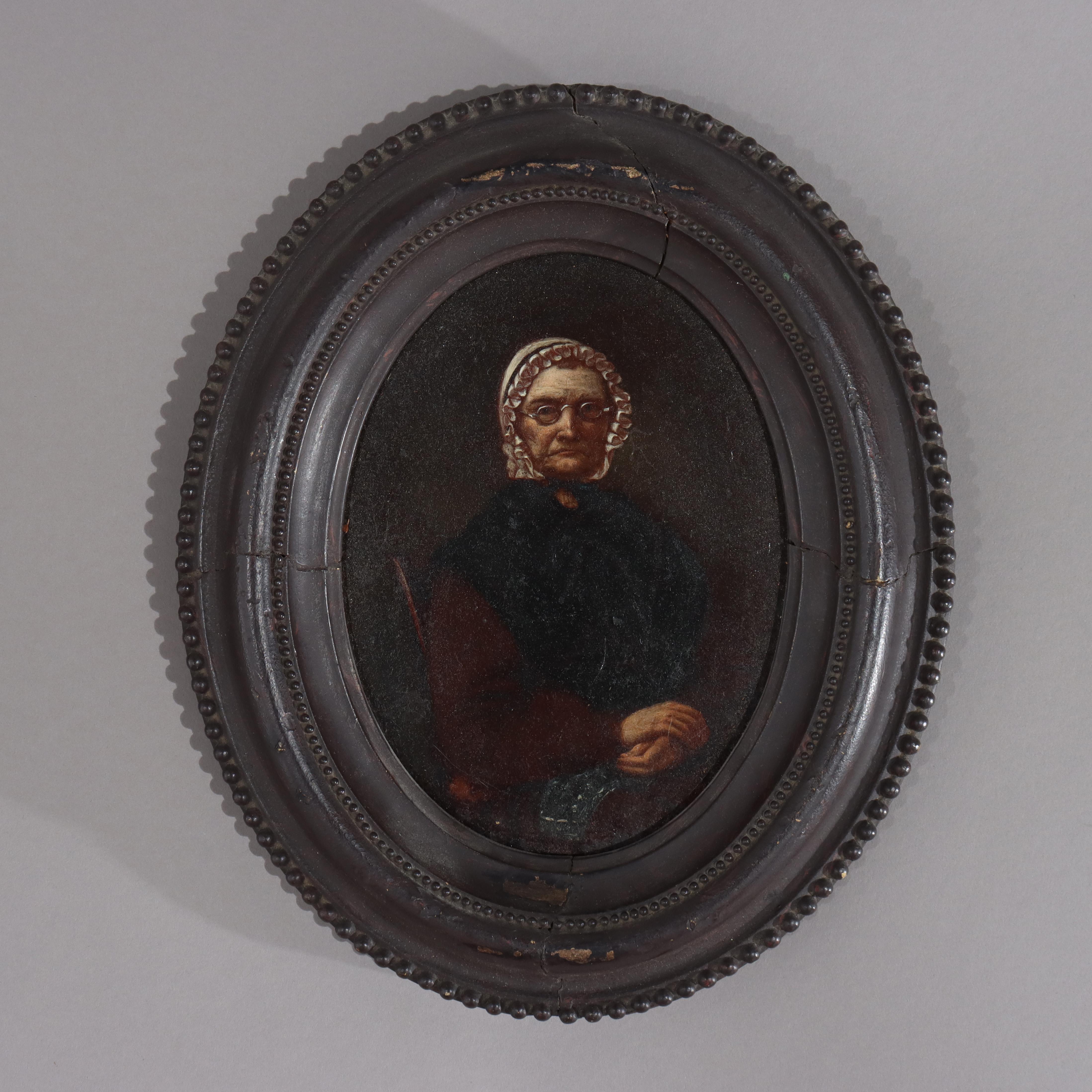 Pair Of Antique Oil On Canvas Portraits Of A Man & Woman 19thC In Good Condition For Sale In Big Flats, NY