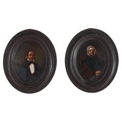 Pair Of Antique Oil On Canvas Portraits Of A Man & Woman 19thC