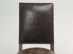 Pair of Antique Old Leather Side Chairs Probably French Early 1900s Unrestored