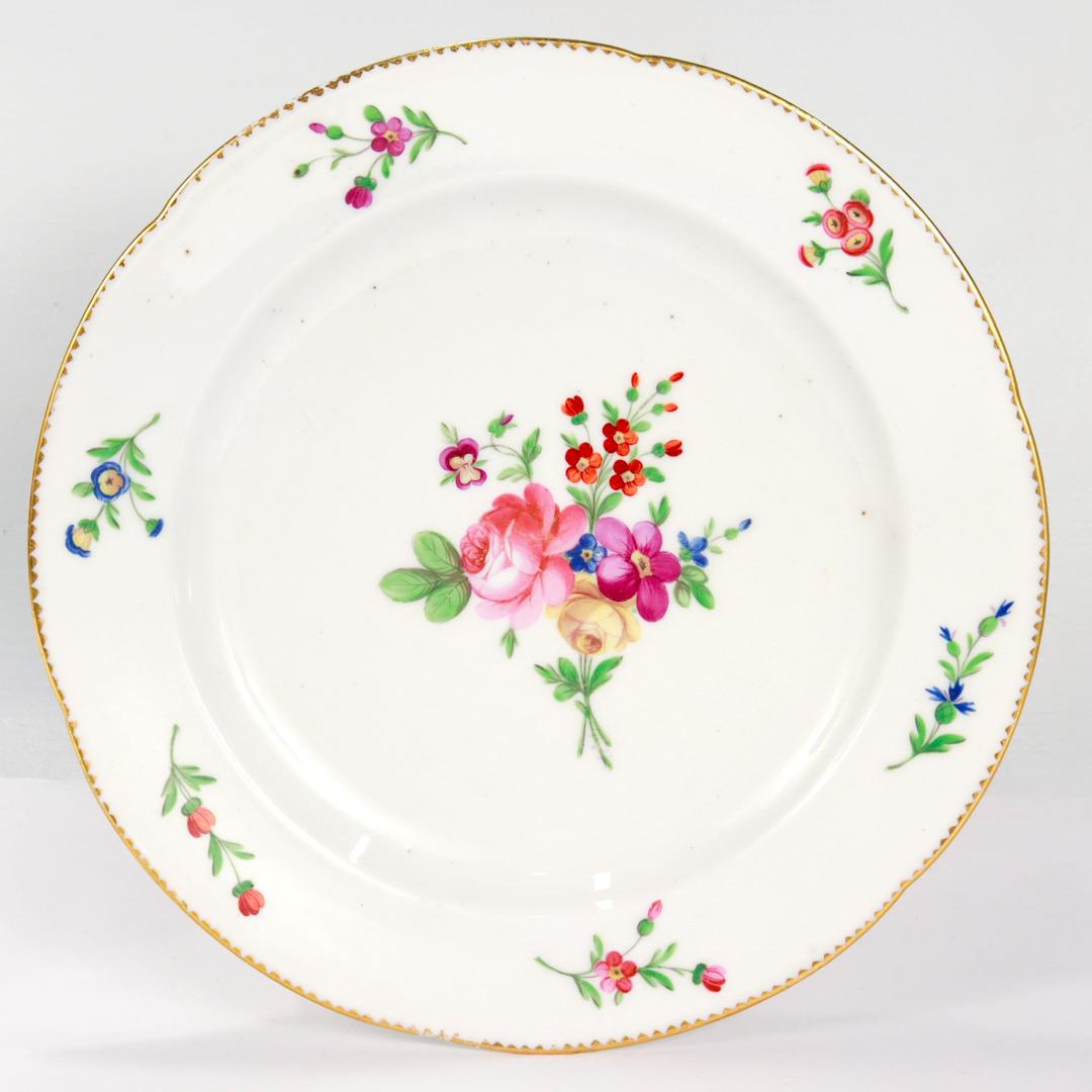 French Pair of Antique Old or Vieux Paris Gilt Porcelain & Floral Plates by P A Hannong For Sale