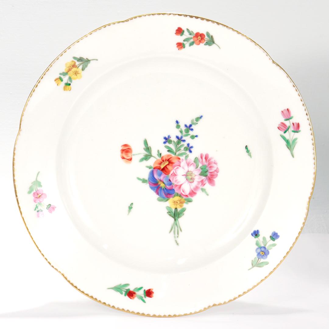Painted Pair of Antique Old or Vieux Paris Gilt Porcelain & Floral Plates by P A Hannong For Sale
