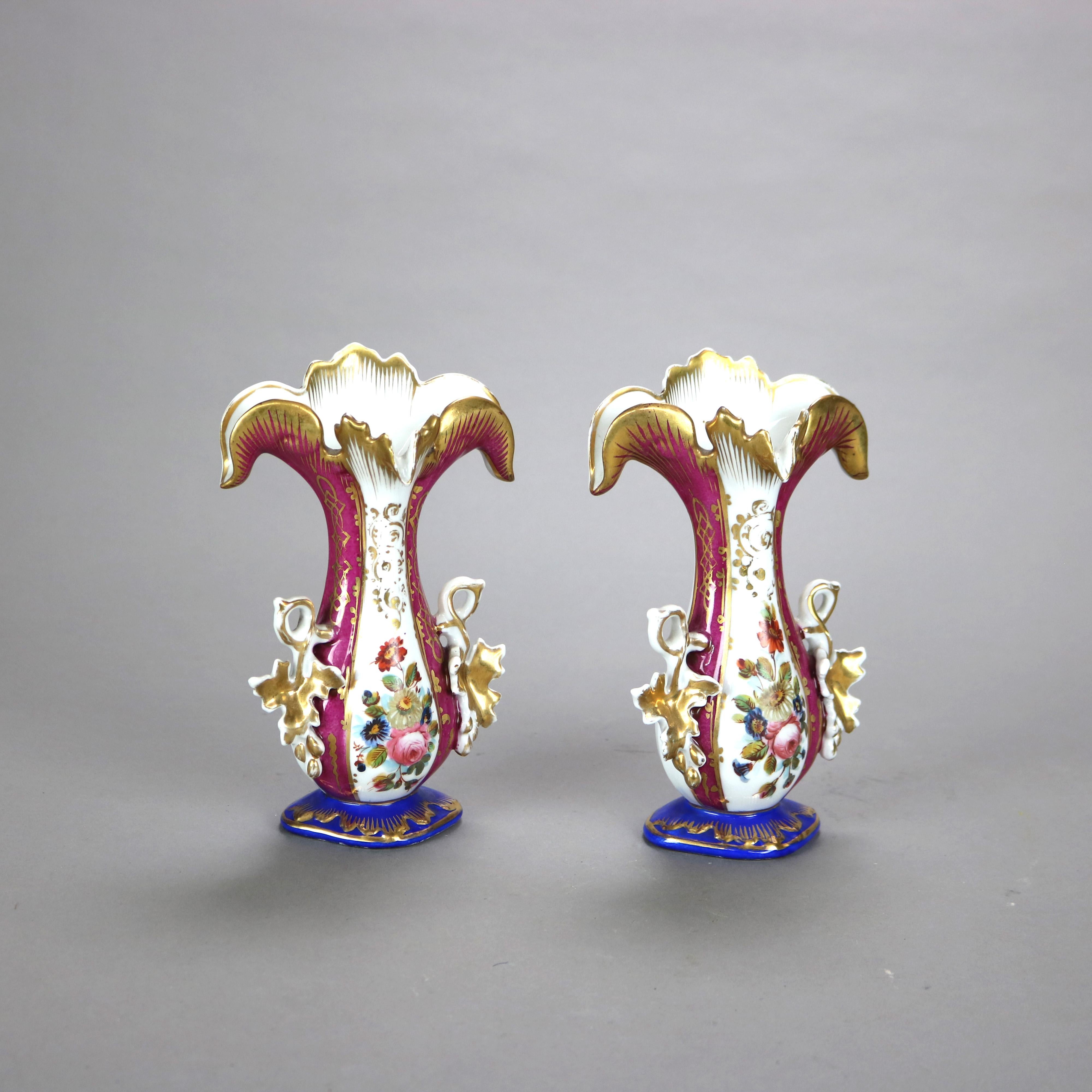 Pair of Antique Old Paris Floral & Gilt Hand Painted Porcelain Spill Vases C1880 For Sale 1