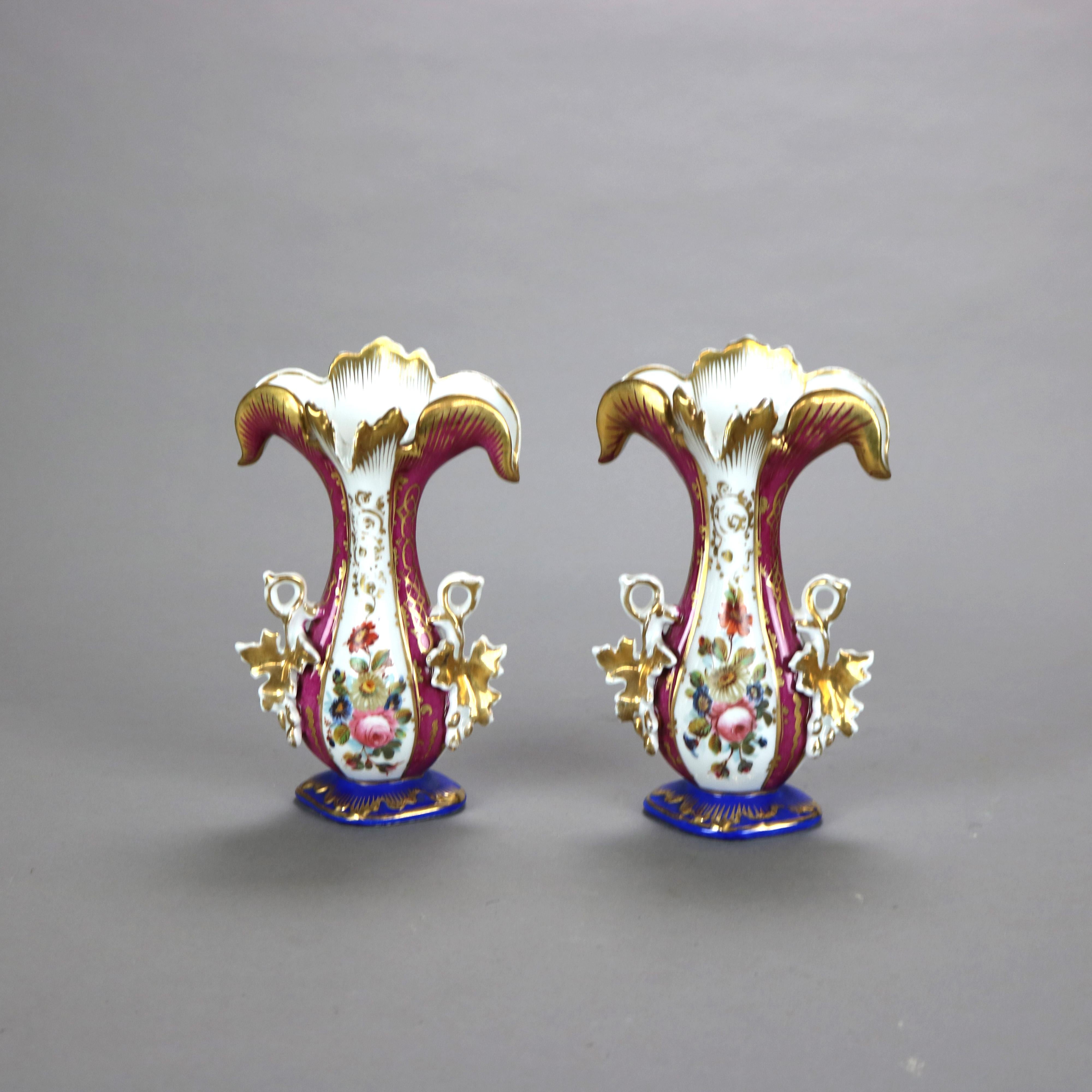 Pair of Antique Old Paris Floral & Gilt Hand Painted Porcelain Spill Vases C1880 For Sale 2
