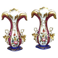 Pair of Antique Old Paris Floral & Gilt Hand Painted Porcelain Spill Vases C1880