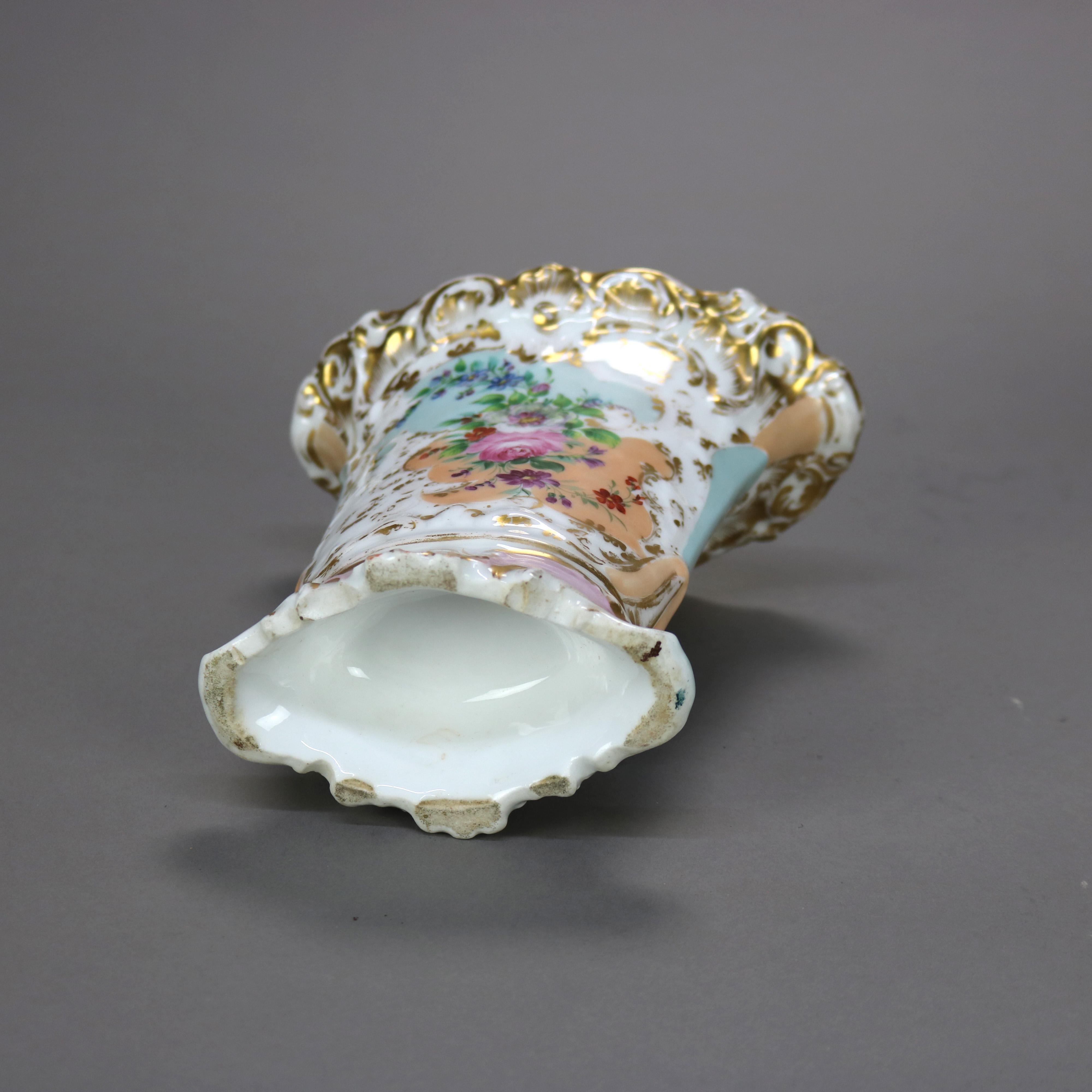 European Pair of Antique Old Paris Floral & Gilt Hand Painted Spill Vases C1880