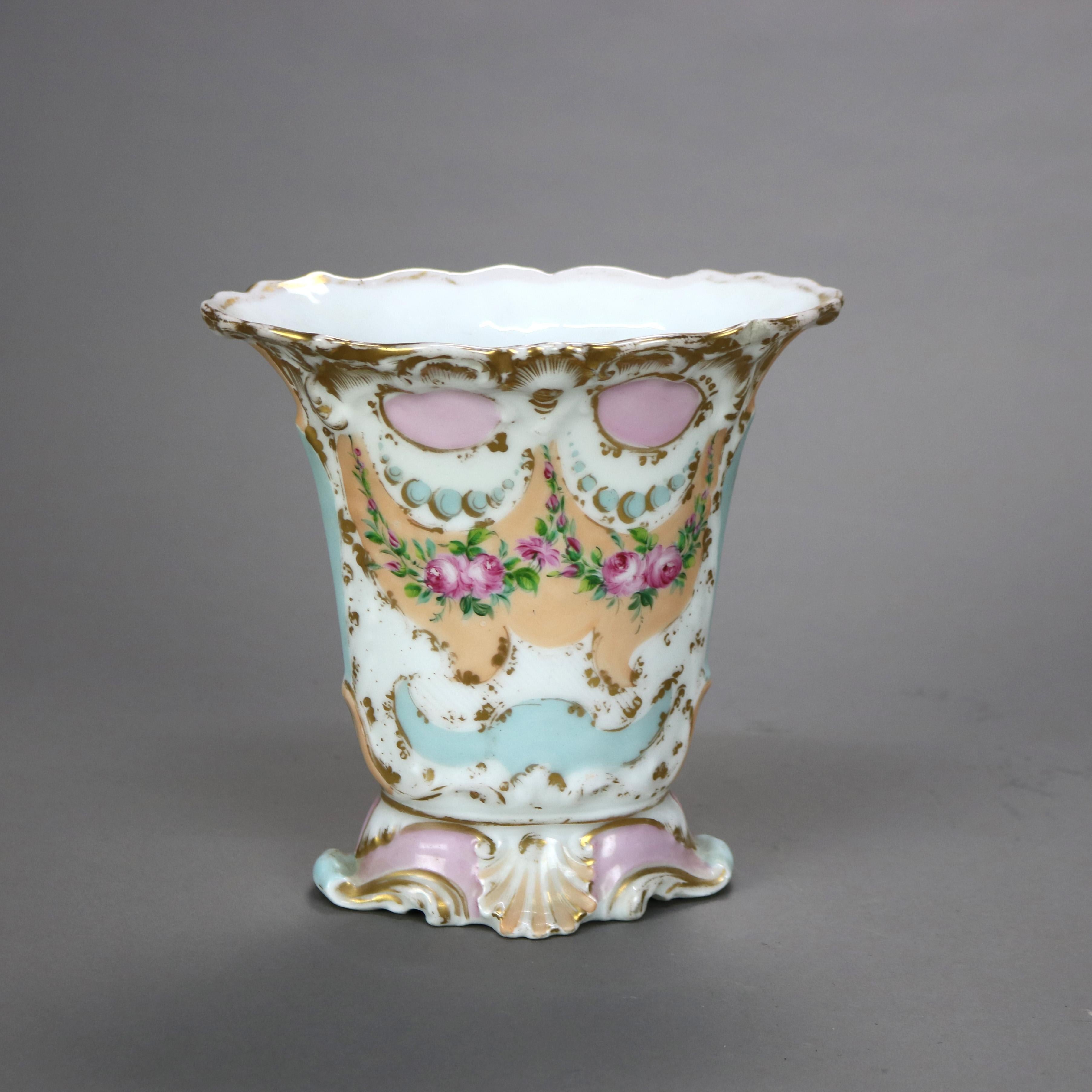 Pair of Antique Old Paris Floral & Gilt Hand Painted Spill Vases C1880 In Good Condition In Big Flats, NY