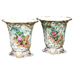 Pair of Antique Old Paris Floral & Gilt Hand Painted Spill Vases C1880