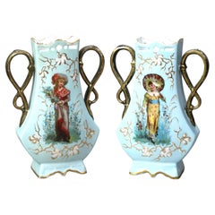 Pair of Antique Old Paris Porcelain Hand Painted and Gilt Pillow Vases C1890