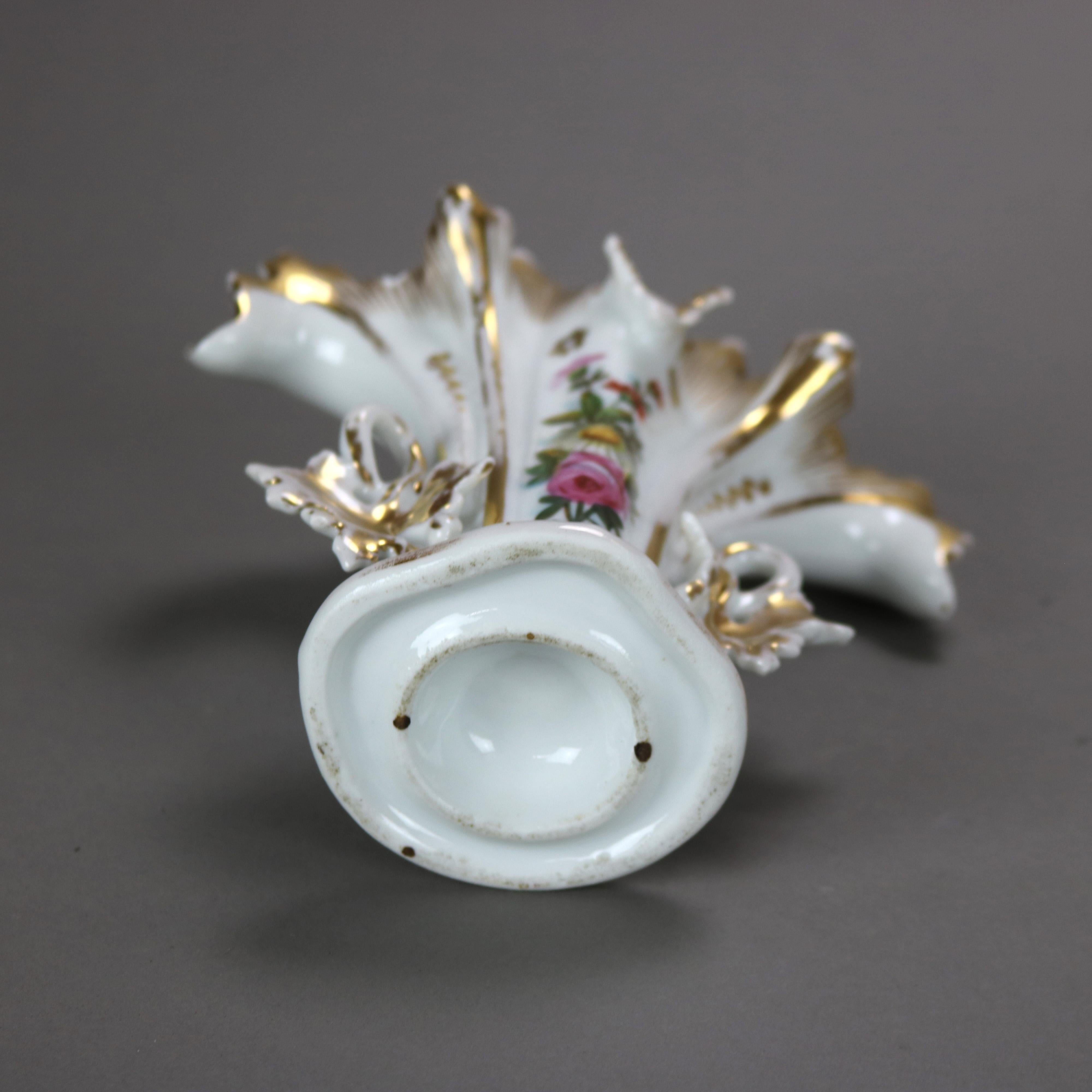 Pair of Antique Old Paris Porcelain Hand Painted Floral & Gilt Spill Vases c1890 In Good Condition For Sale In Big Flats, NY