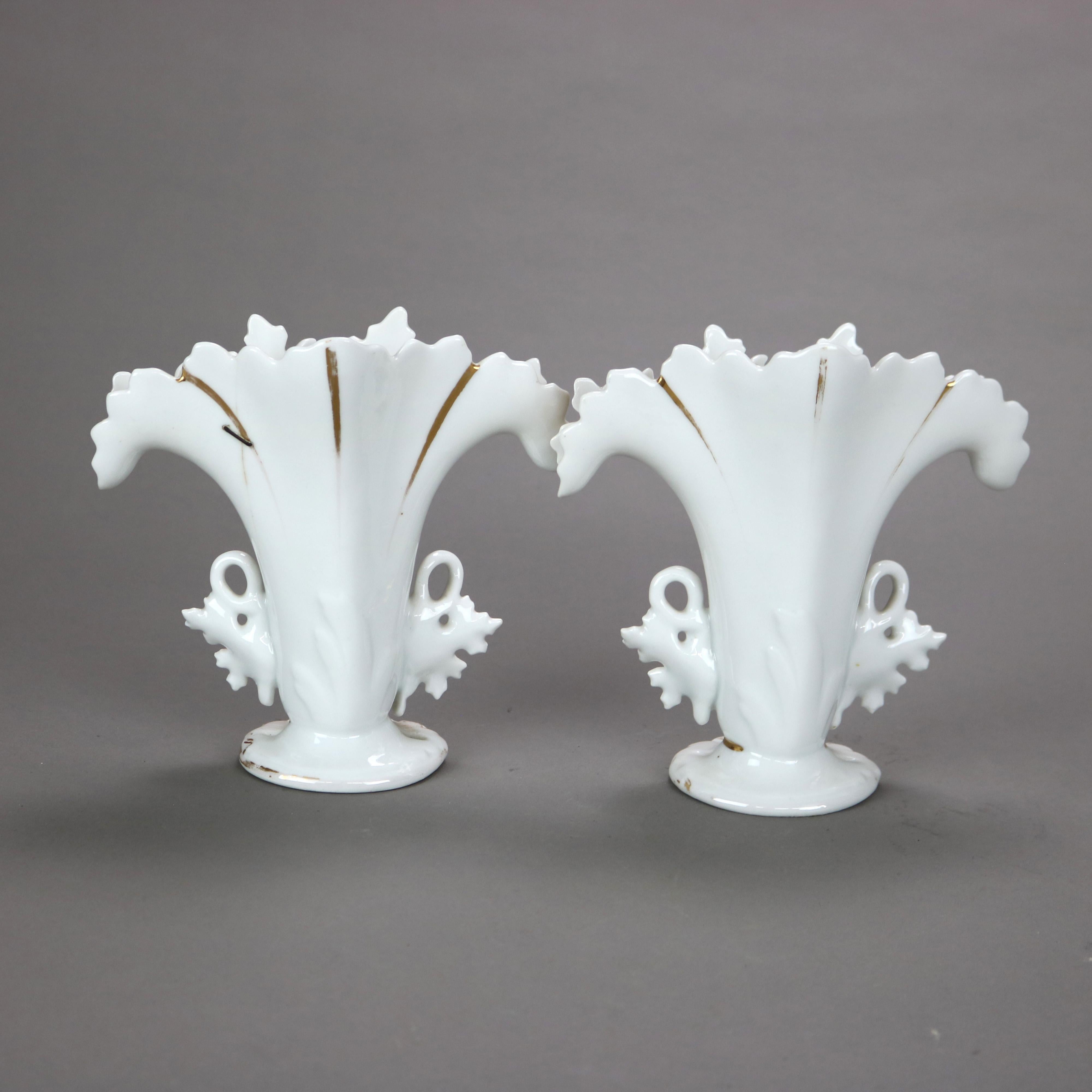 19th Century Pair of Antique Old Paris Porcelain Hand Painted Floral & Gilt Spill Vases c1890 For Sale