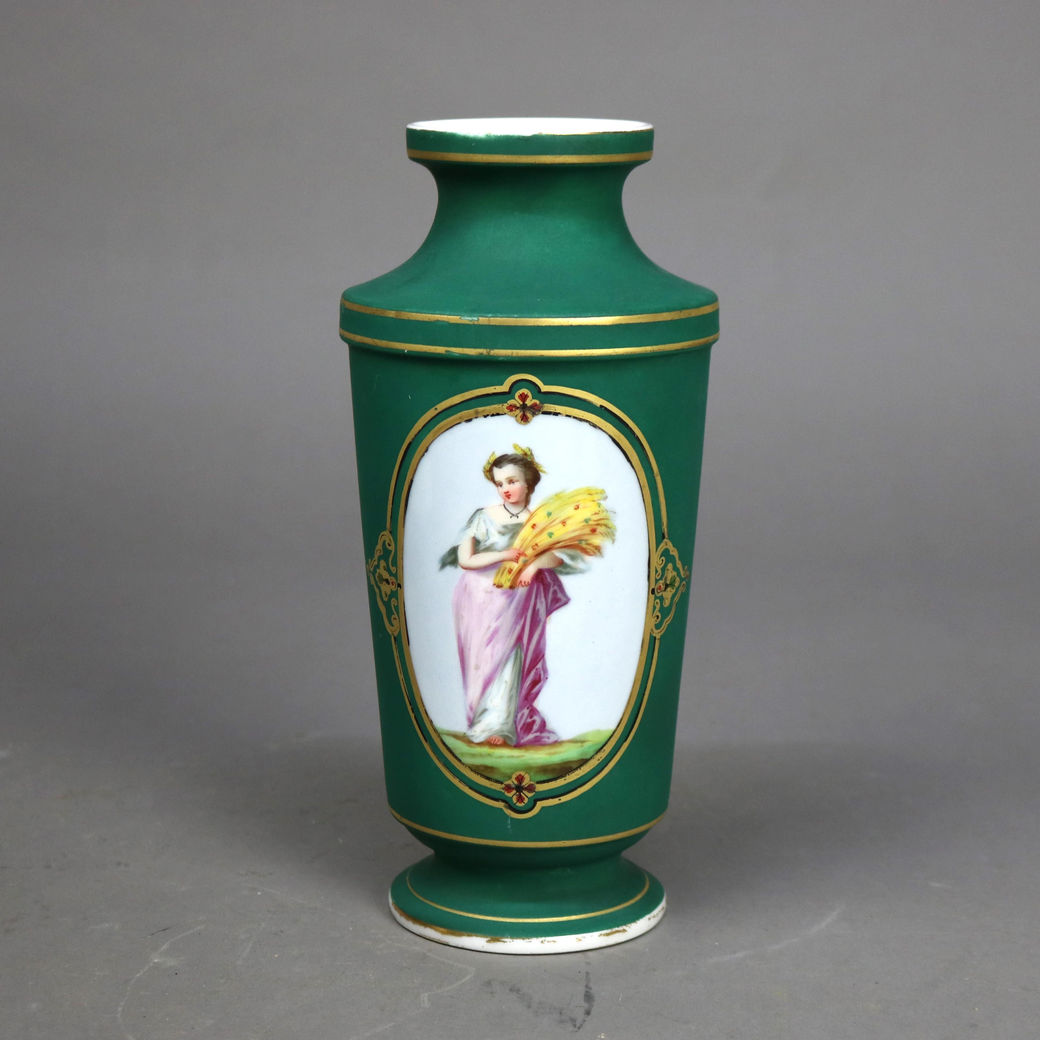 Pair of Antique Old Paris Hand Painted & Gilt Porcelain Portrait Vases with Classical Women C1880

Measures - Green 10 3/8