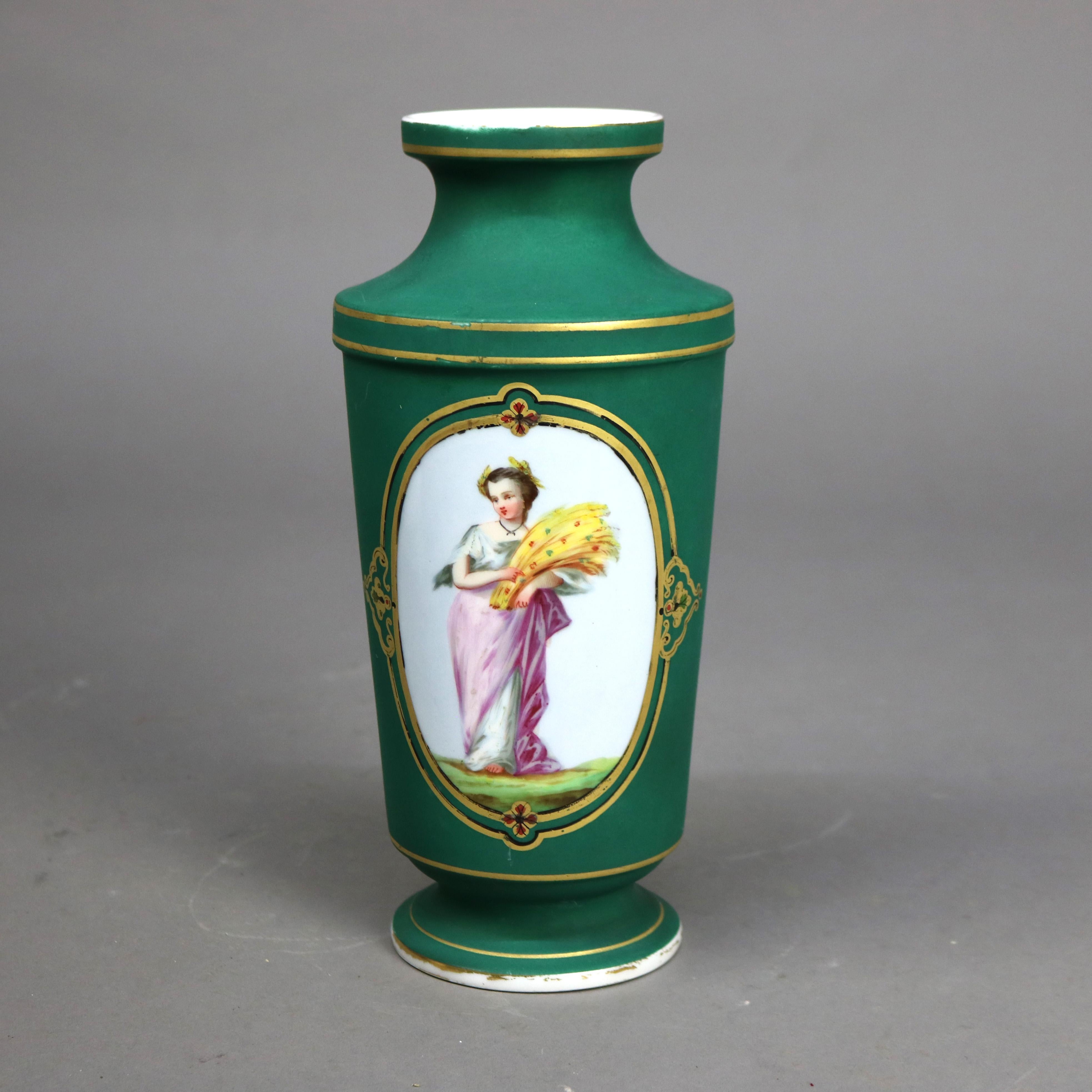 Pair of Antique Old Paris Porcelain Portrait Vases with Classical Women C1880 In Good Condition For Sale In Big Flats, NY
