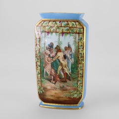 Pair Of Antique Old Paris Porcelain Vases With Genre Scene Panels c1890