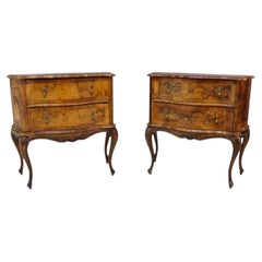 Pair Of Antique Olivewood & Mahogany Serpentine Commodes C1800