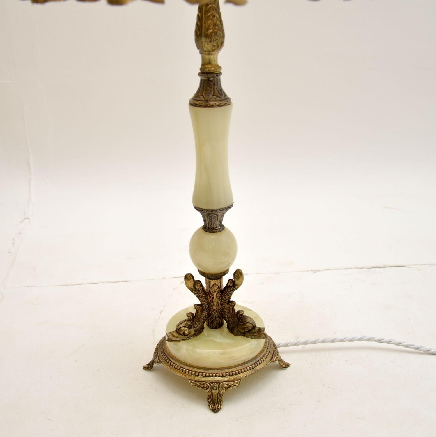 Louis XV Pair of Antique Onyx & Brass Table Lamps