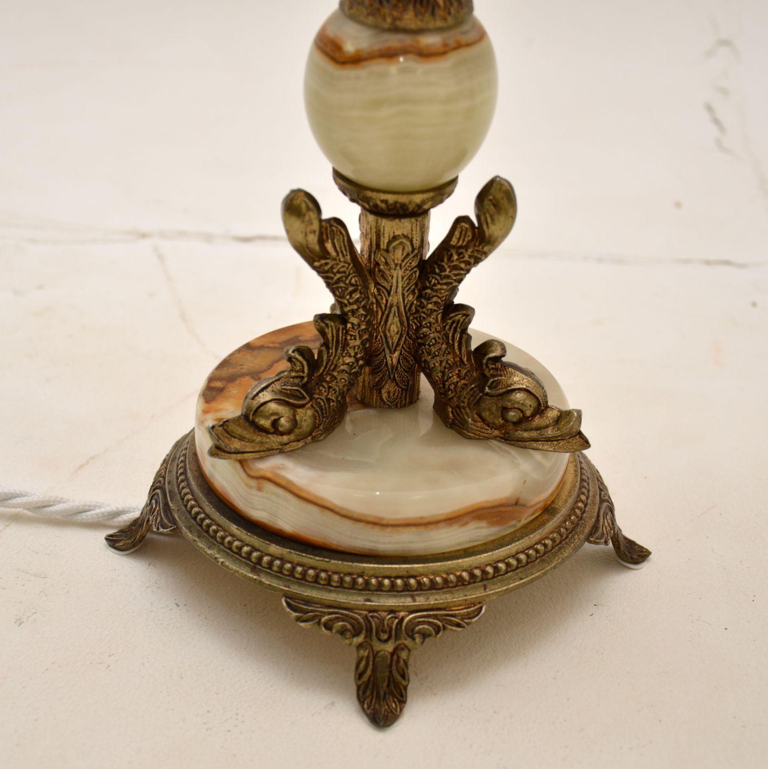 Pair of Antique Onyx & Brass Table Lamps In Good Condition In London, GB