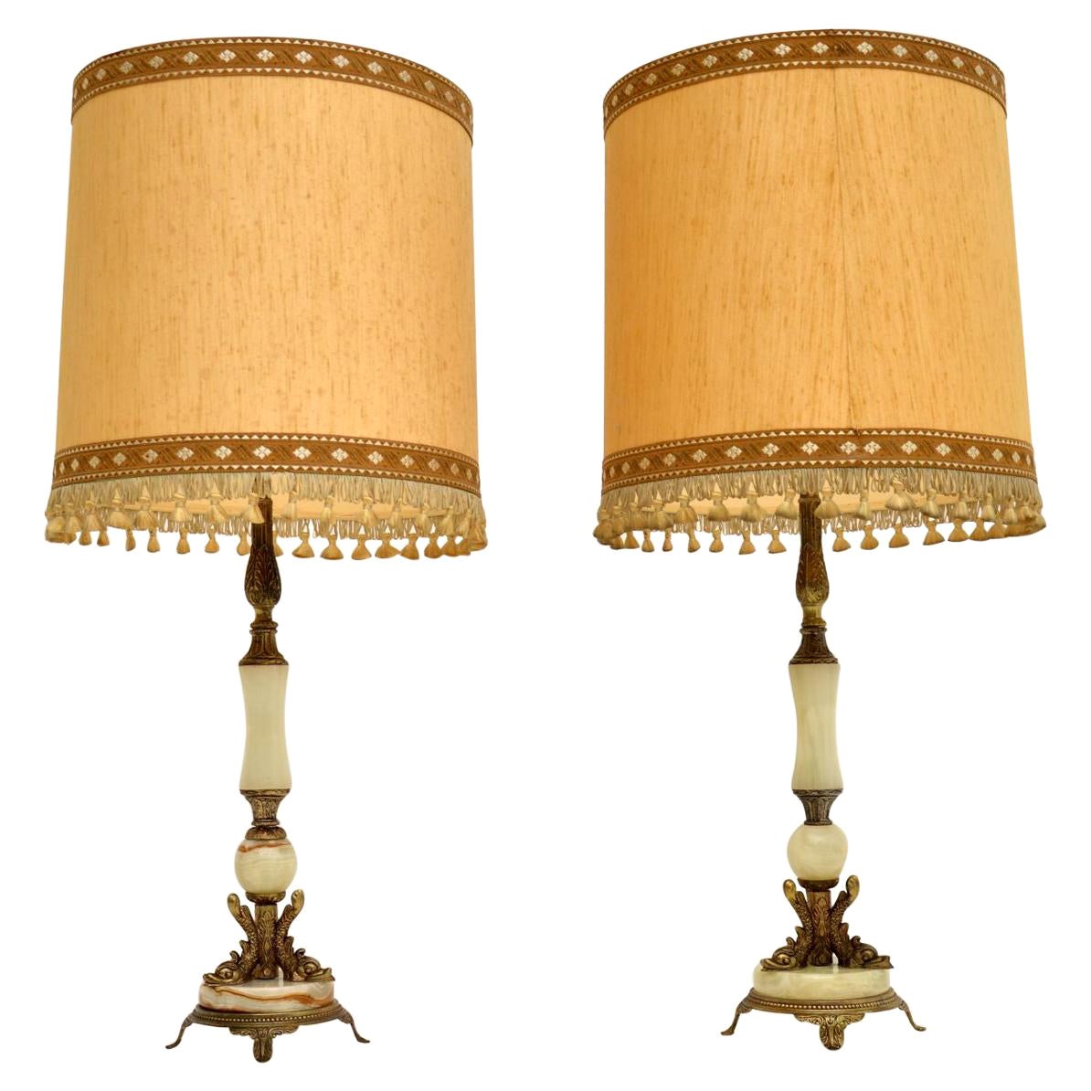Pair of Antique Onyx 
Brass Table Lamps