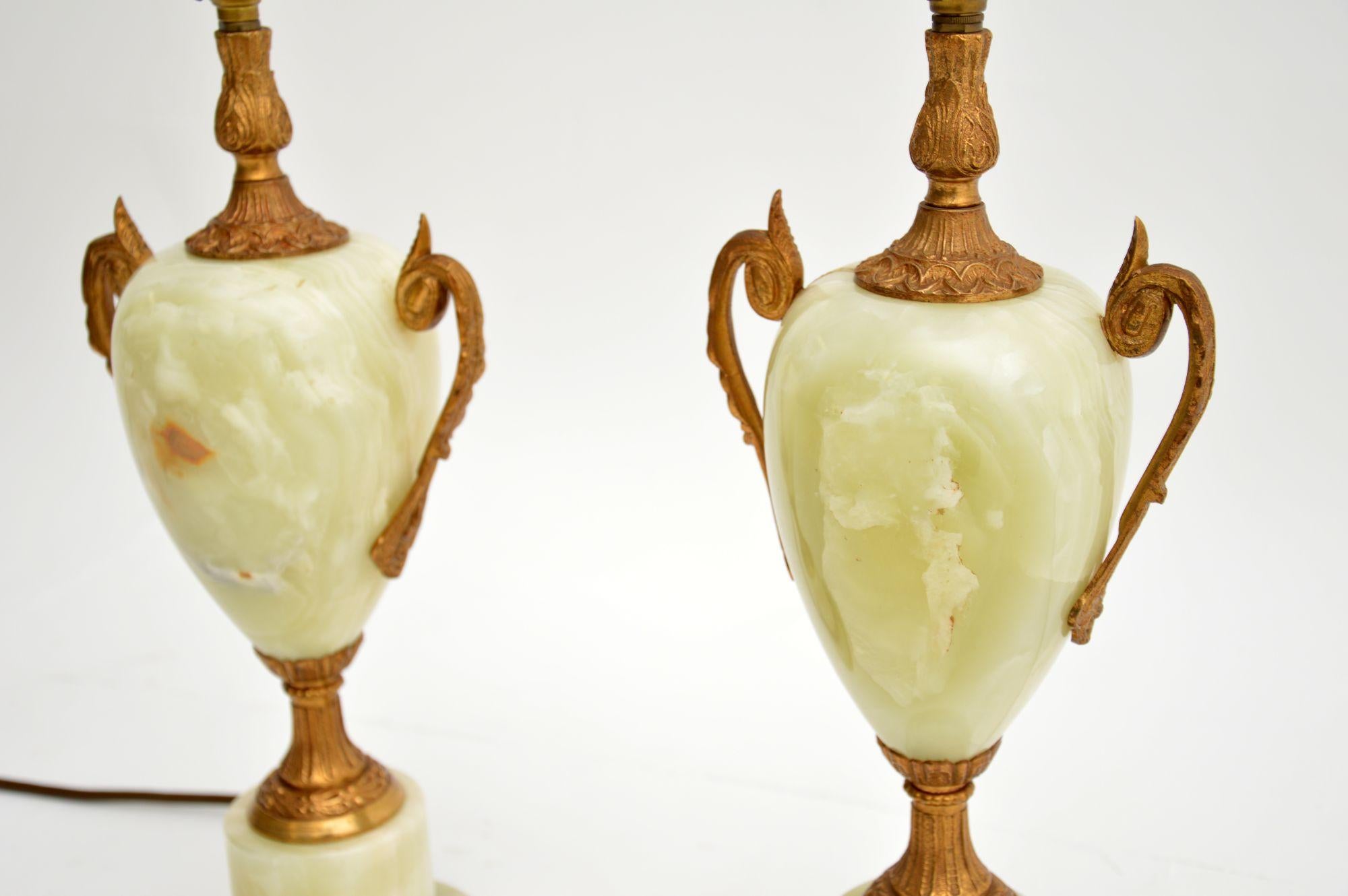 French Pair of Antique Onyx Table Lamps