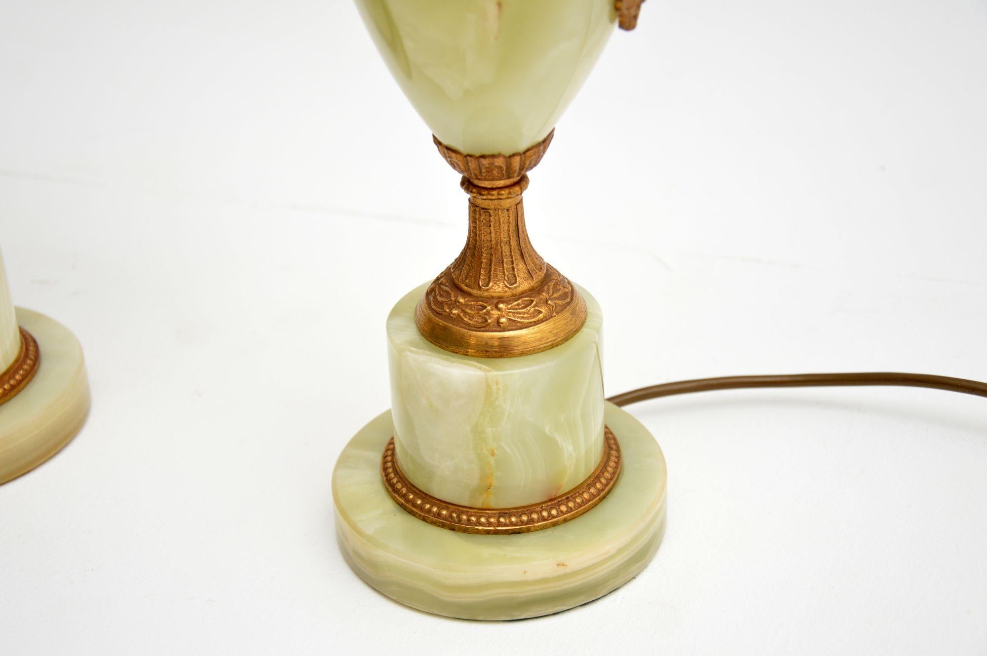 Mid-20th Century Pair of Antique Onyx Table Lamps