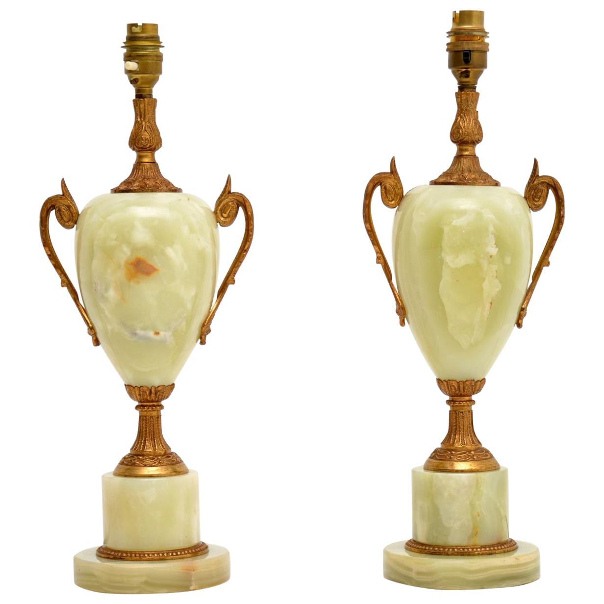 Pair of Antique Onyx Table Lamps