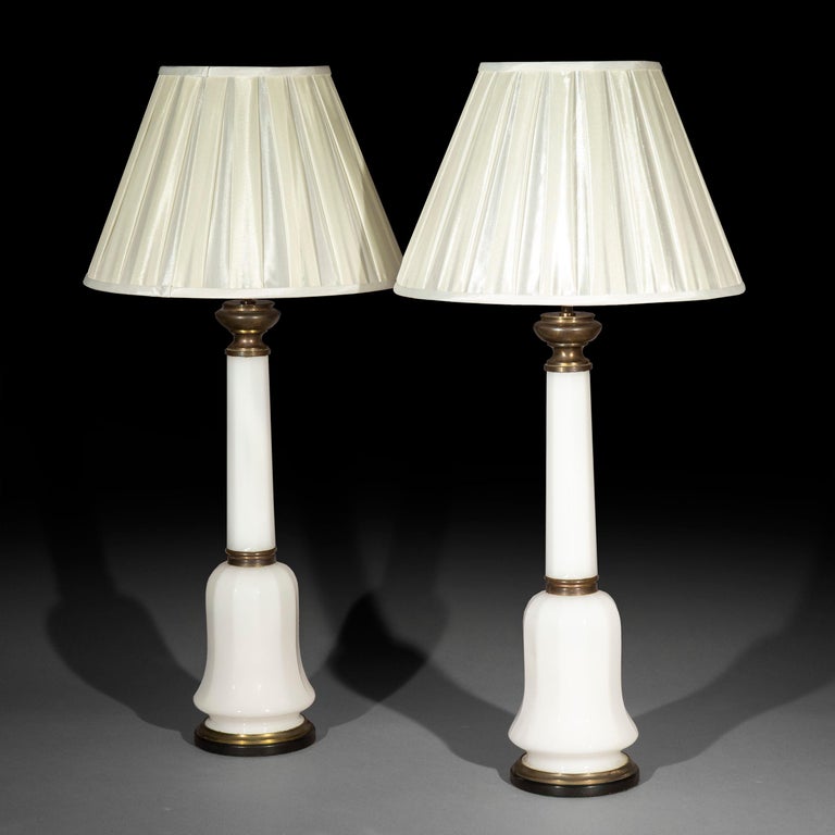 Pair Of Antique Opaline Glass Table, Antique White Glass Table Lamps