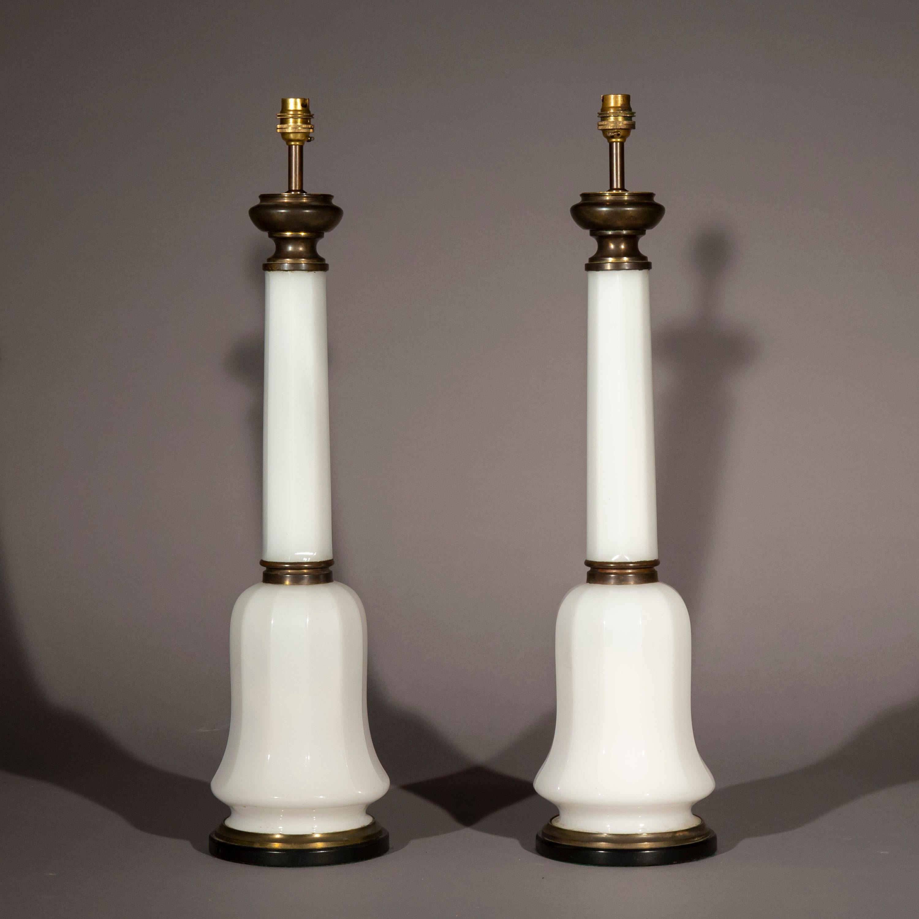 British Pair of Antique Opaline Glass Table Lamps, 19th Century