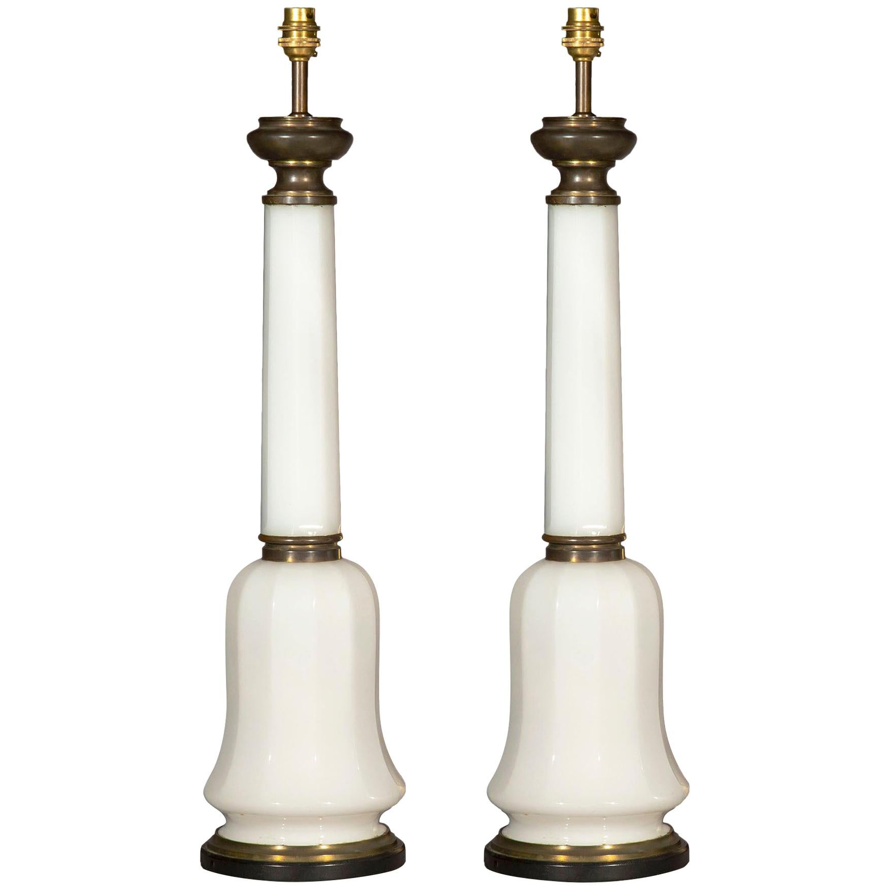 Pair of Antique Opaline Glass Table Lamps, 19th Century