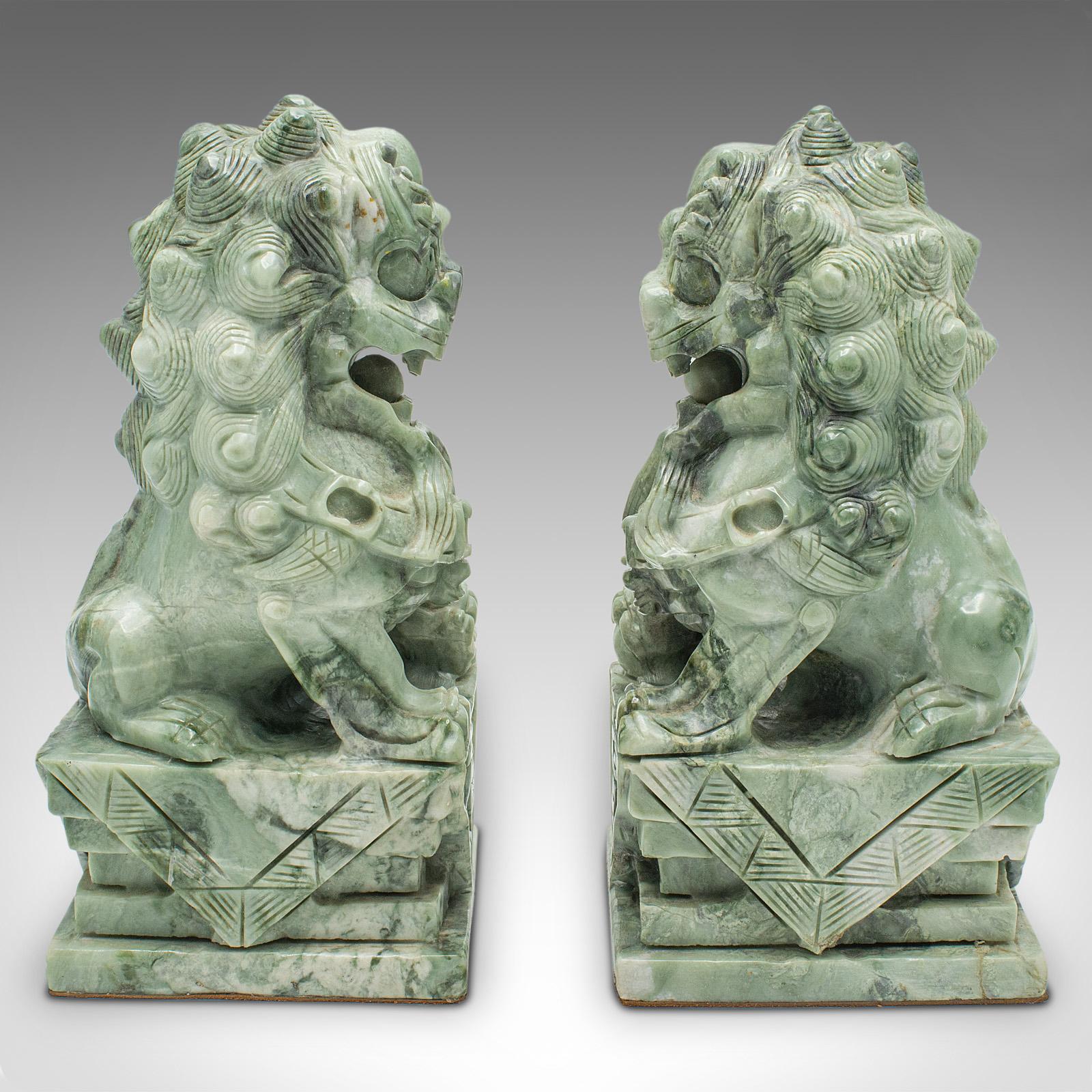 Pair Of Antique Oriental Bookends, Chinese, Jade Marble, Dog of Fo, Victorian In Good Condition For Sale In Hele, Devon, GB
