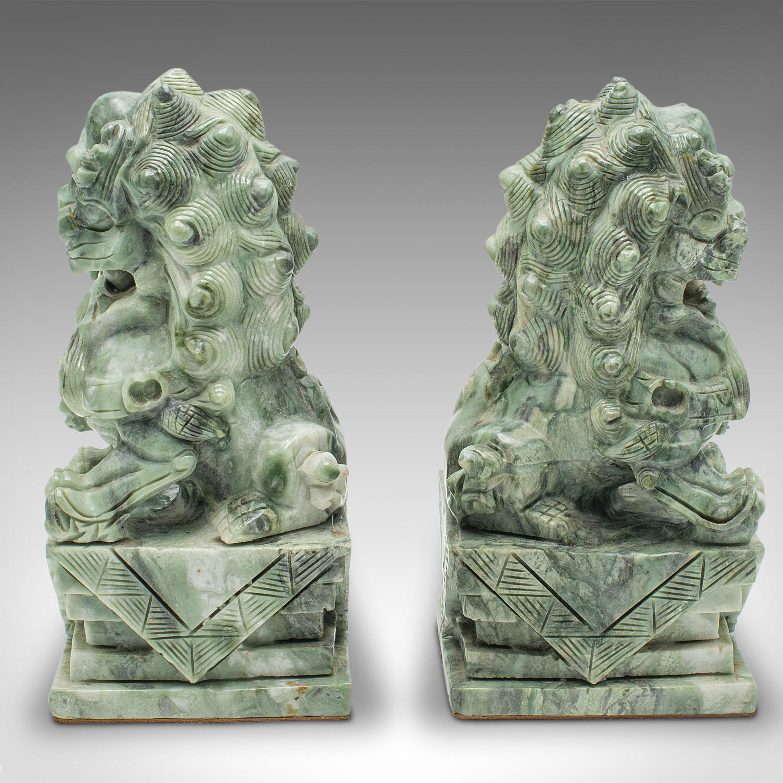 19th Century Pair Of Antique Oriental Bookends, Chinese, Jade Marble, Dog of Fo, Victorian For Sale