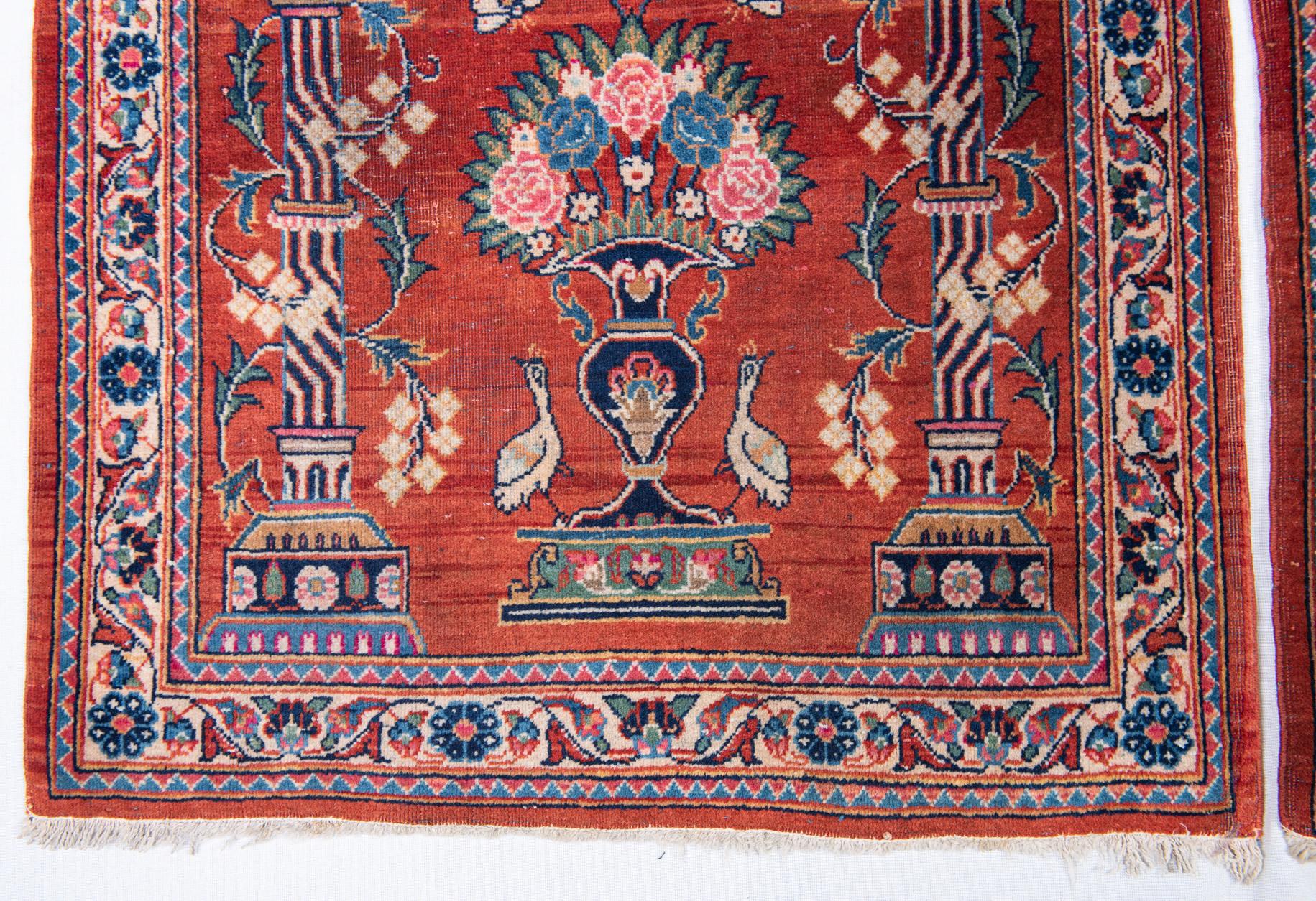 Wool Pair of Antique Oriental Carpets with Qajar Dynasty Crown For Sale