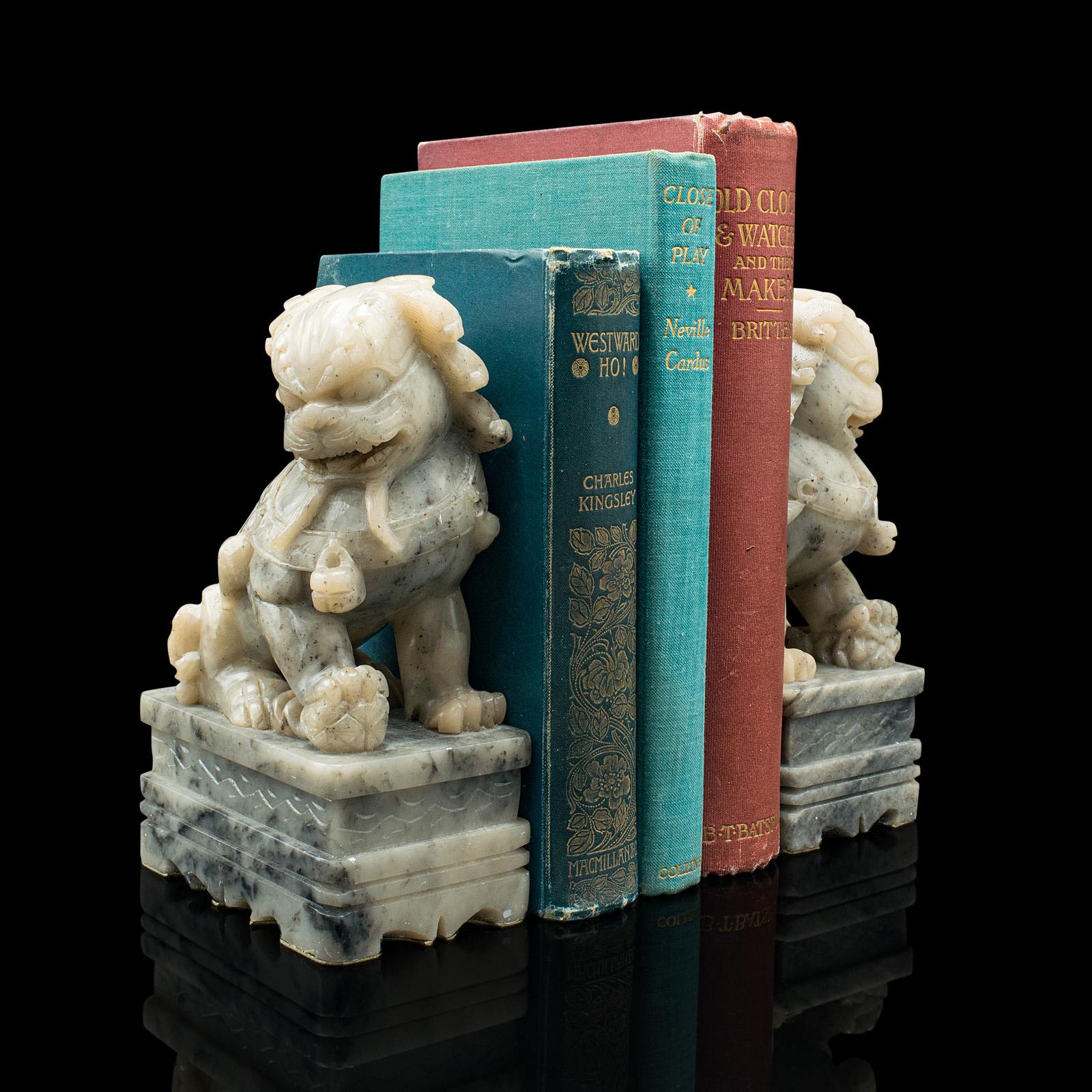 Pair Of Antique Oriental Dog Bookend, Chinese, Soapstone, Dog of Fo, Victorian For Sale 6