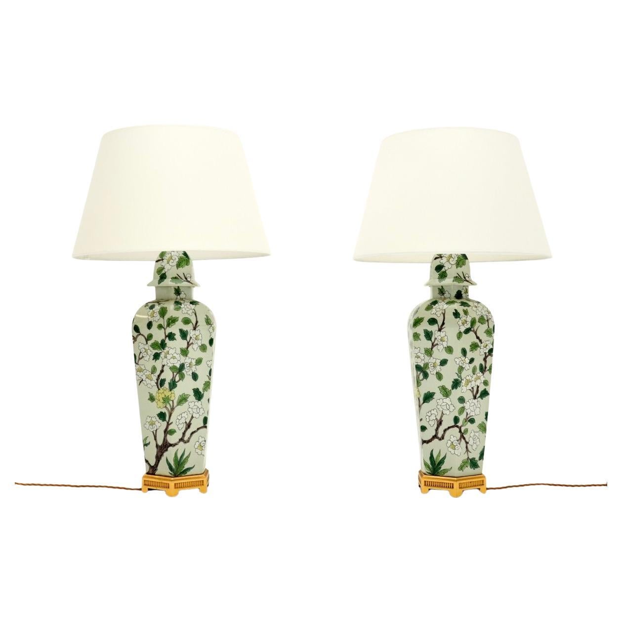 Pair of Antique Oriental Style Ceramic Table Lamps