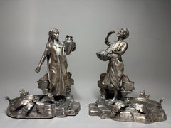 Pair of Antique Orientalist Silver Plate Figural Wine Bottle Coasters / Holders