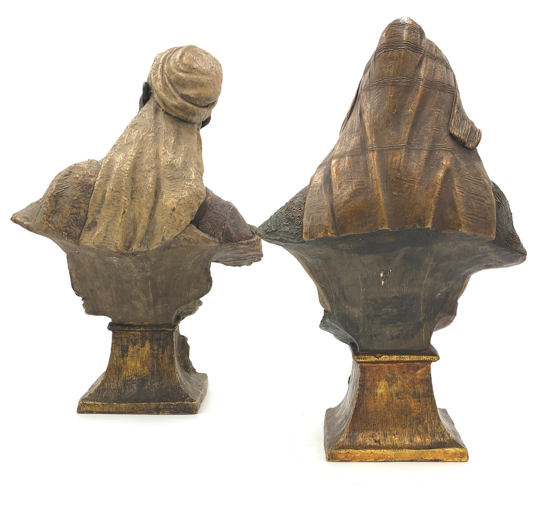 Austrian Pair of Antique Orientalist Terracotta Busts by Friedrich Goldscheider