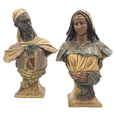 Pair of Antique Orientalist Terracotta Busts by Friedrich Goldscheider