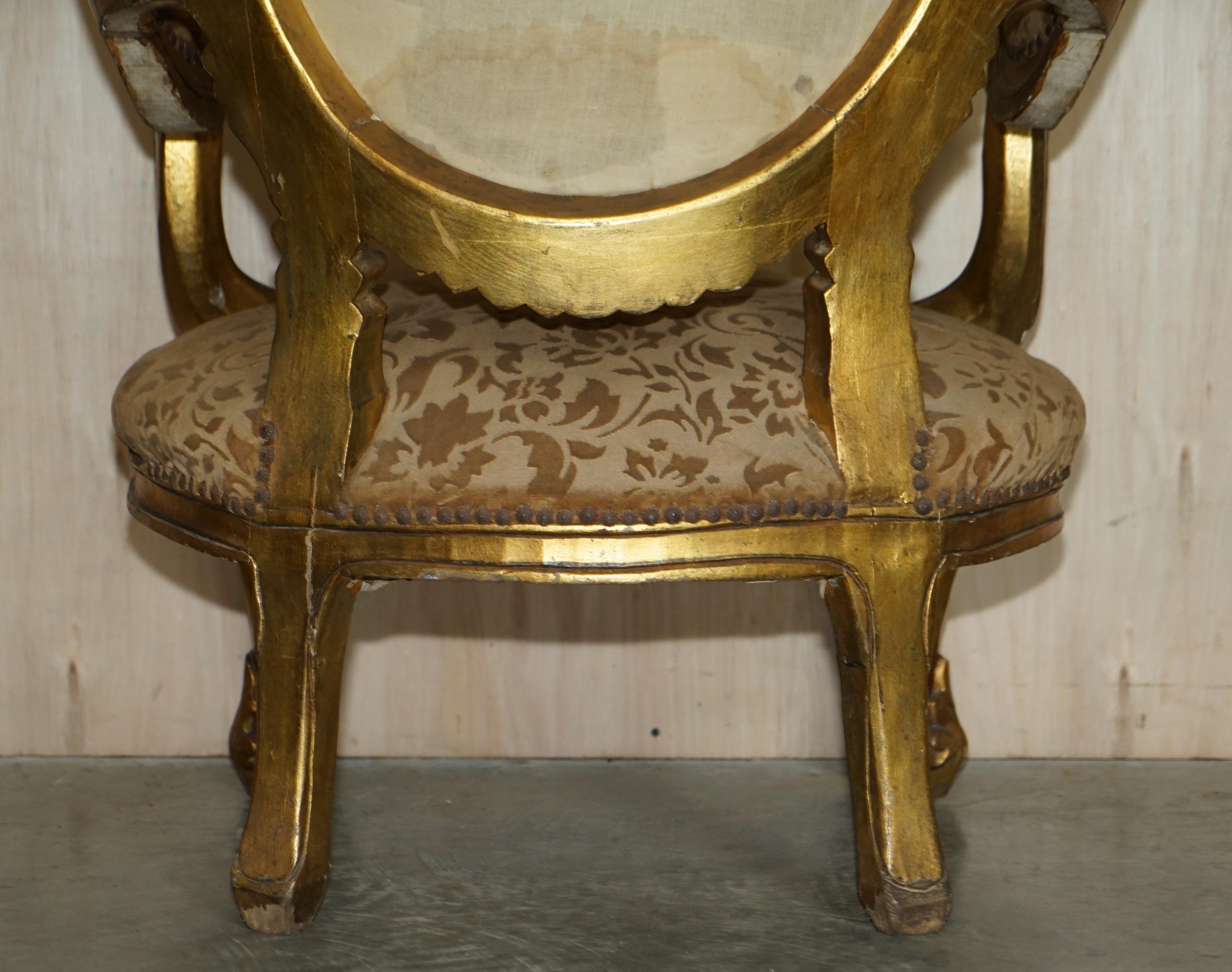 PAIR OF ANTIQUE ORIGINAL GiLTWOOD FINISH FRENCH LOUIS XV FAUTEUILS ARMCHAIRS For Sale 7