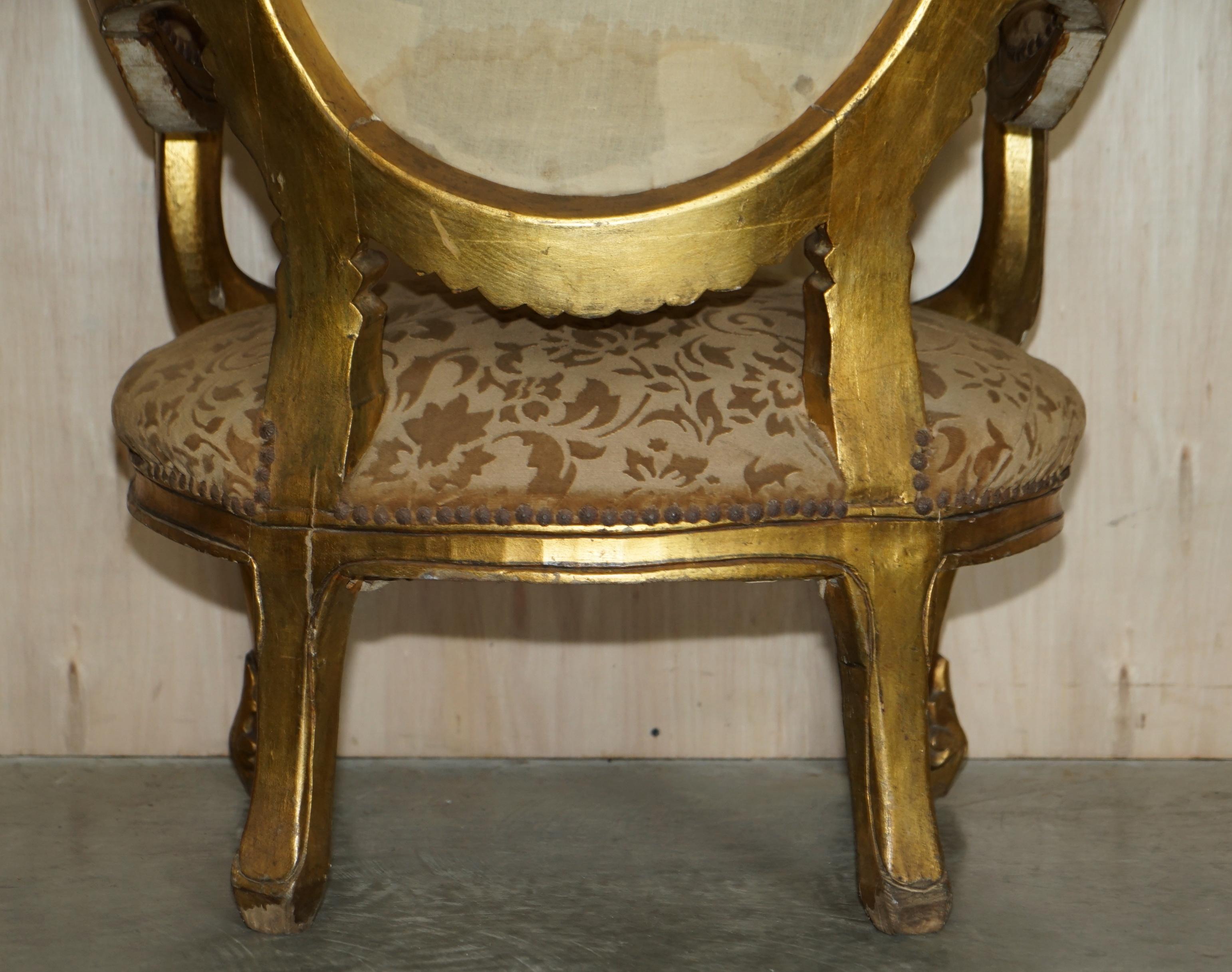 PAIR OF ANTIQUE ORIGINAL GiLTWOOD FINISH FRENCH LOUIS XV FAUTEUILS ARMCHAIRS 6