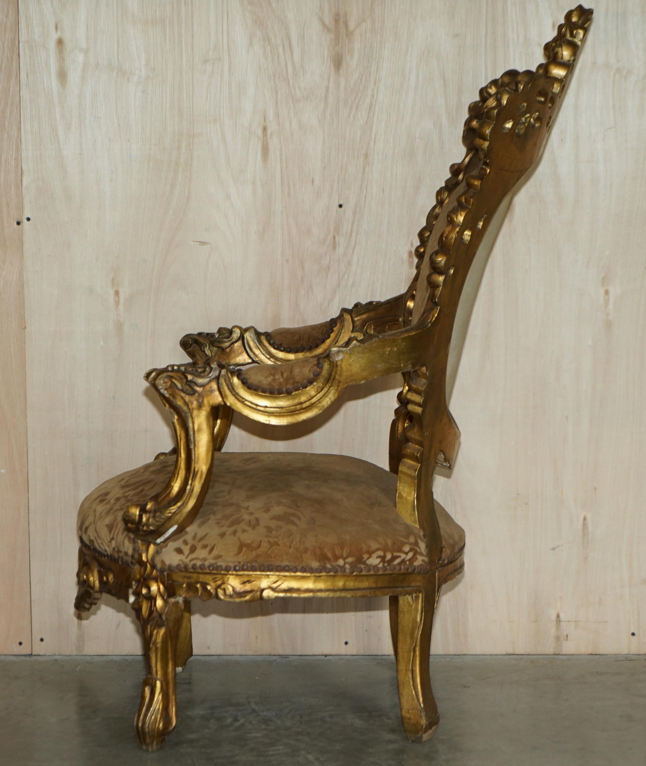 PAIR OF ANTIQUE ORIGINAL GiLTWOOD FINISH FRENCH LOUIS XV FAUTEUILS ARMCHAIRS 7