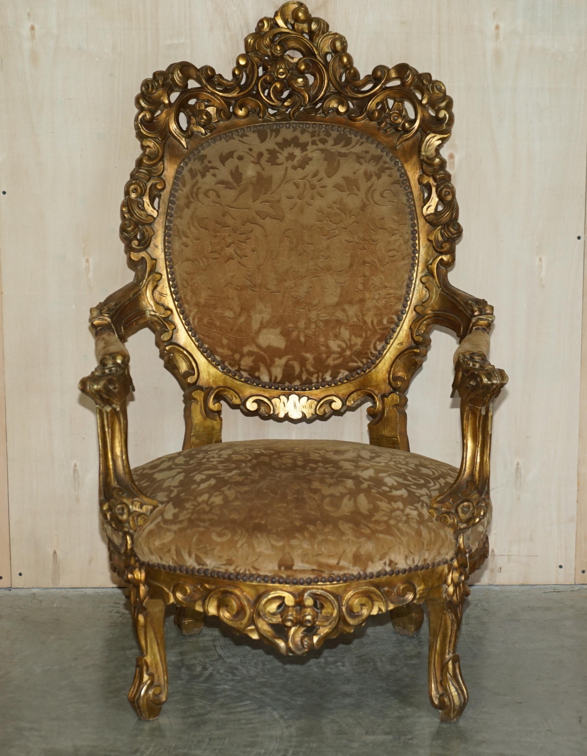 Louis XV PAIR OF ANTIQUE ORIGINAL GiLTWOOD FINISH FRENCH LOUIS XV FAUTEUILS ARMCHAIRS For Sale