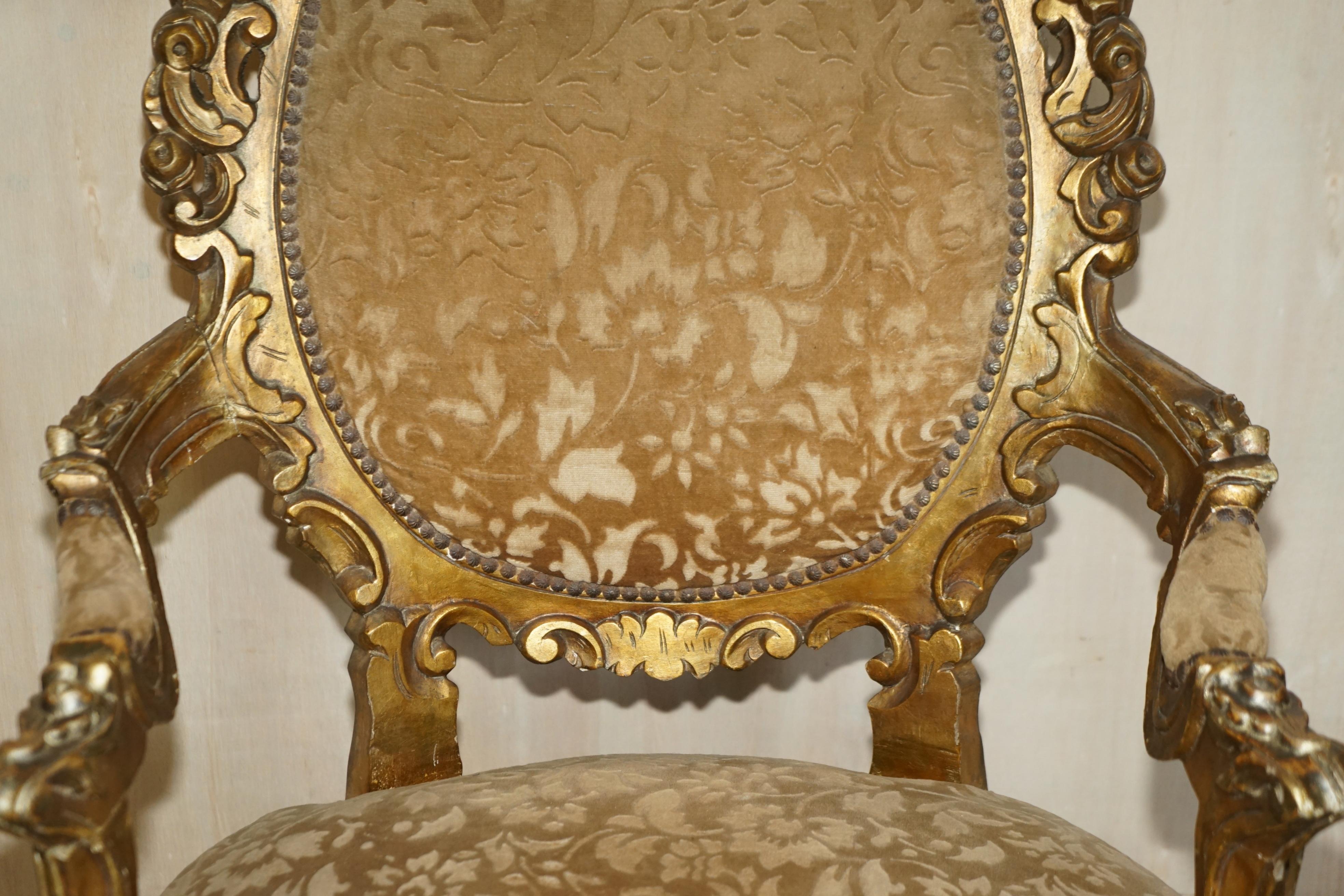 Hand-Crafted PAIR OF ANTIQUE ORIGINAL GiLTWOOD FINISH FRENCH LOUIS XV FAUTEUILS ARMCHAIRS